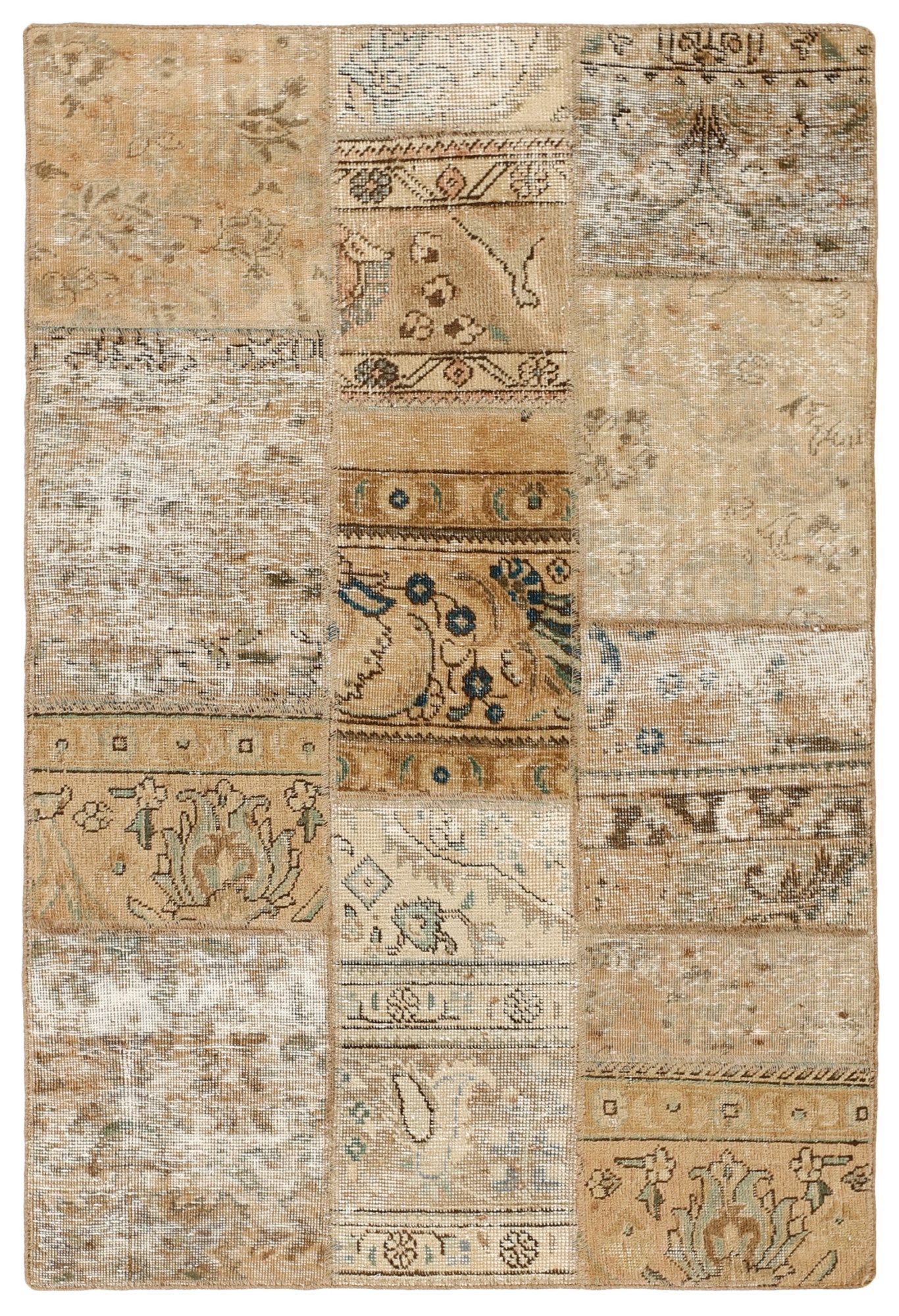 Wohnando Teppich MY-RUG Vintage Patch Work Floral & Ornamentiert 156x103cm, Rechteckig, Höhe: 10 mm, Handgeknüpfter Teppich,Handgesponnene Wolle, mit Naturfarben gegärbt