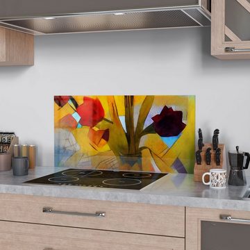 DEQORI Küchenrückwand 'Abstrakter Blumenstrauß', Glas Spritzschutz Badrückwand Herdblende