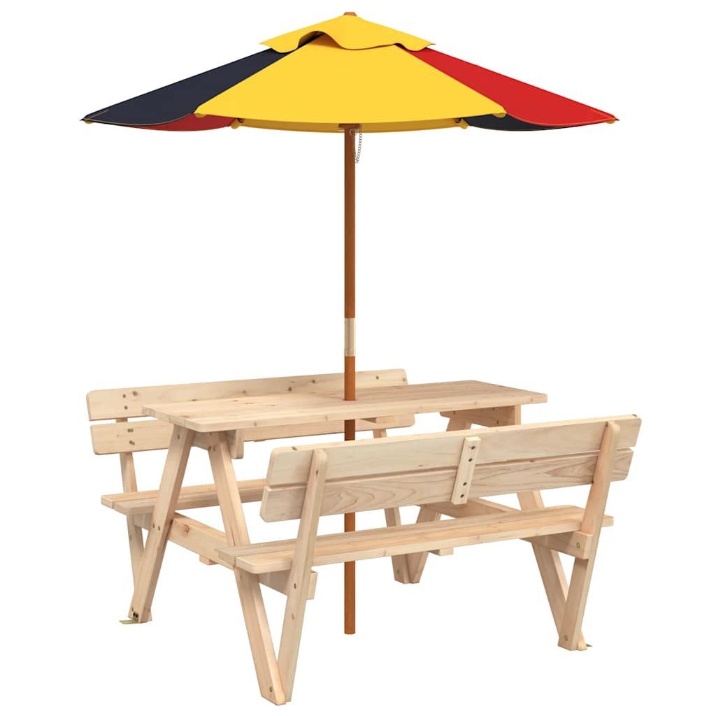 vidaXL Gartentisch Picknicktisch für 4 Kinder mit Sonnenschirm Massivholz Tanne (1-St)