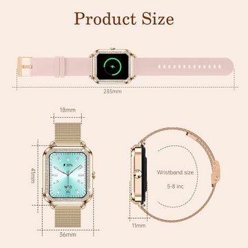 Lefitus Fur Damen Mit Herzfrequenz Activity Tracker Schrittzähler Smartwatch (1,72 Zoll, Android iOS), mit Bluetooth Anruf Antwort Freisprecheinrichtung 200+ Sportmodus