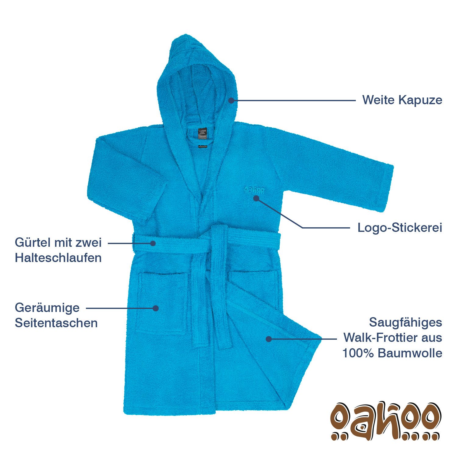 OAHOO Bademantel Kinder Frottee Bademantel Baumwolle mit Kapuze – Bild 3 von 4