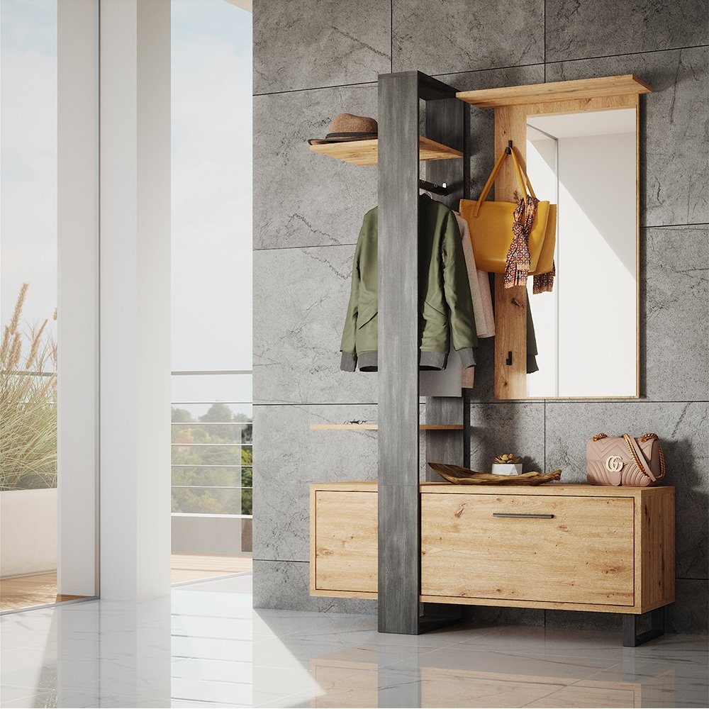 Vicco Garderoben-Set Porto, Artisan-Eiche/Schwarz, 120 x 192 cm günstig online kaufen