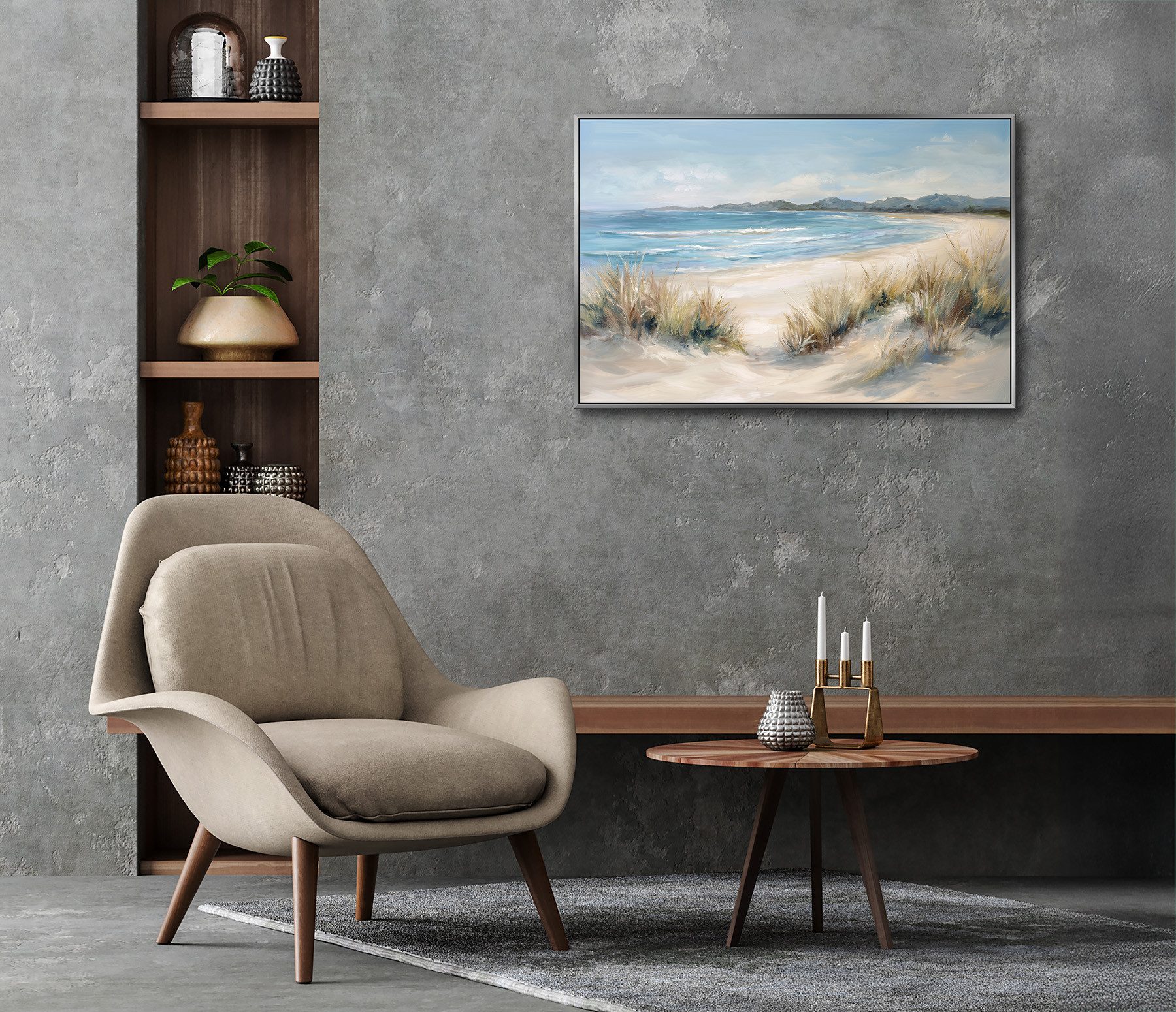 Bönninghoff Ölgemälde Ölgemälde handarbeit gerahmt STRAND 60x90 cm – Wandbild modern, Küste, Meer, Strand, handgefertigt, jedes Bild ein Unikat, Schattenfugenrahmen