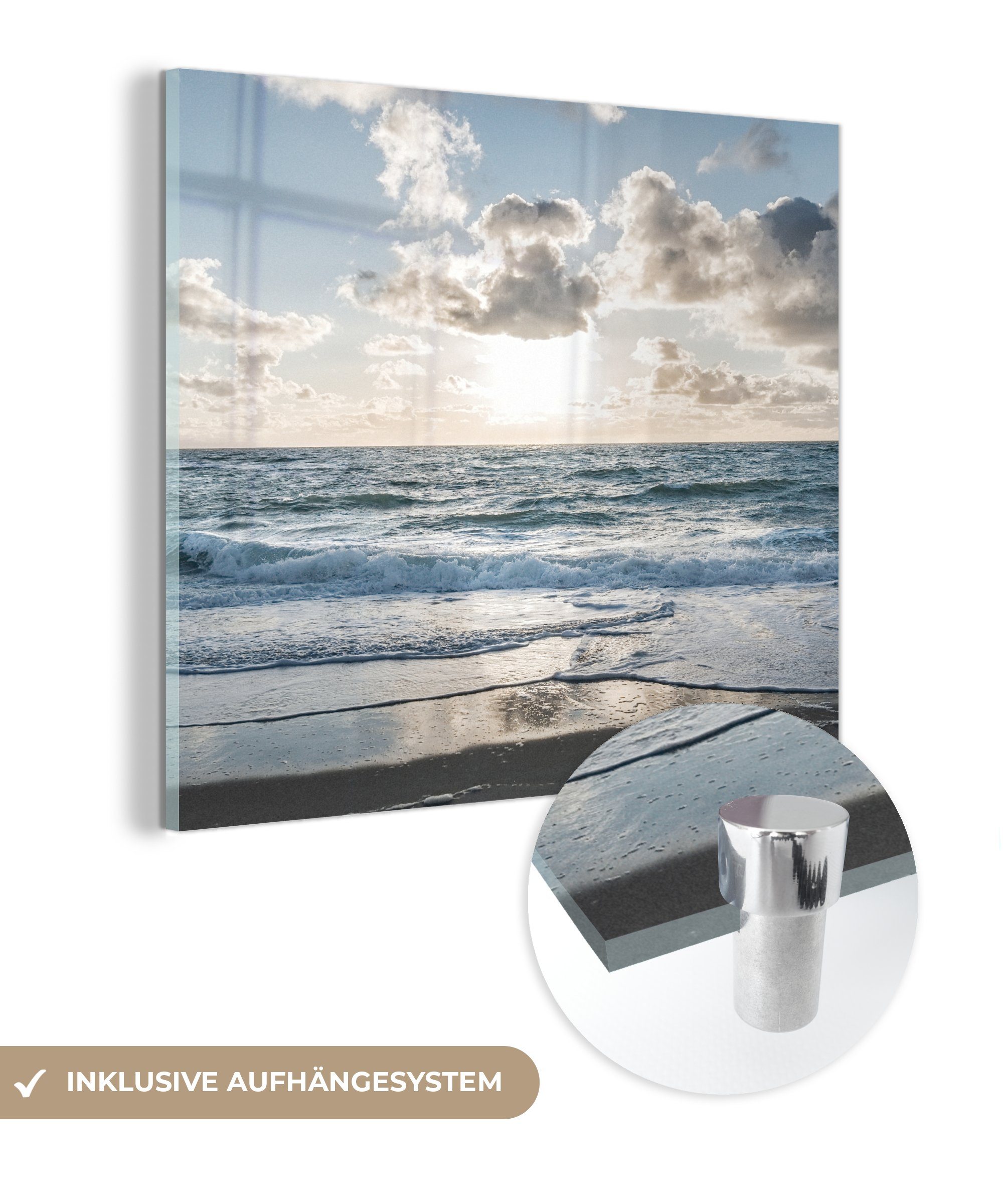 MuchoWow Acrylglasbild Meer - Wolken - Deutschland, (1 St), Glasbilder - Bilder auf Glas Wandbild - Foto auf Glas - Wanddekoration