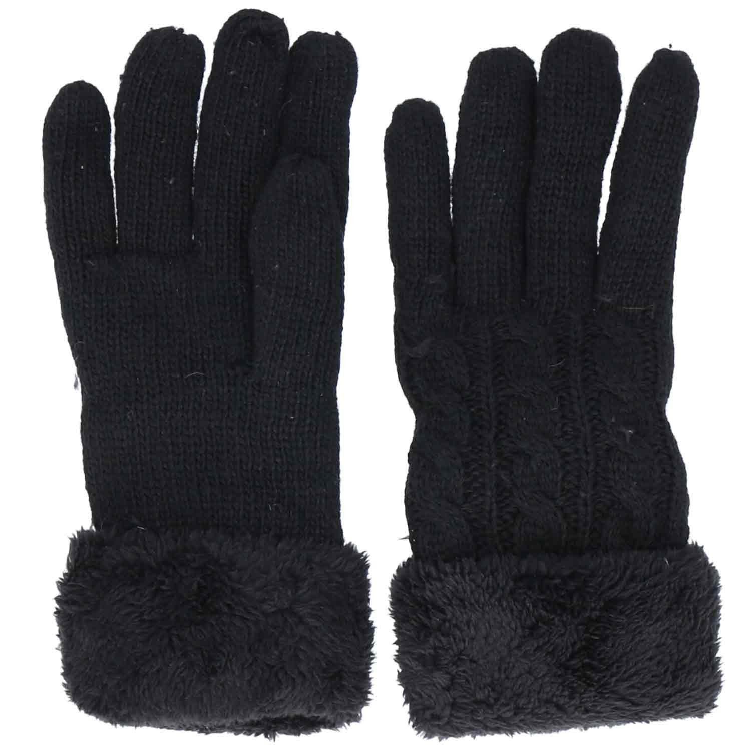 Antonio Strickmütze Antonio Damen Winter Fingerhandschuhe Teddy Futter Black (1-St)