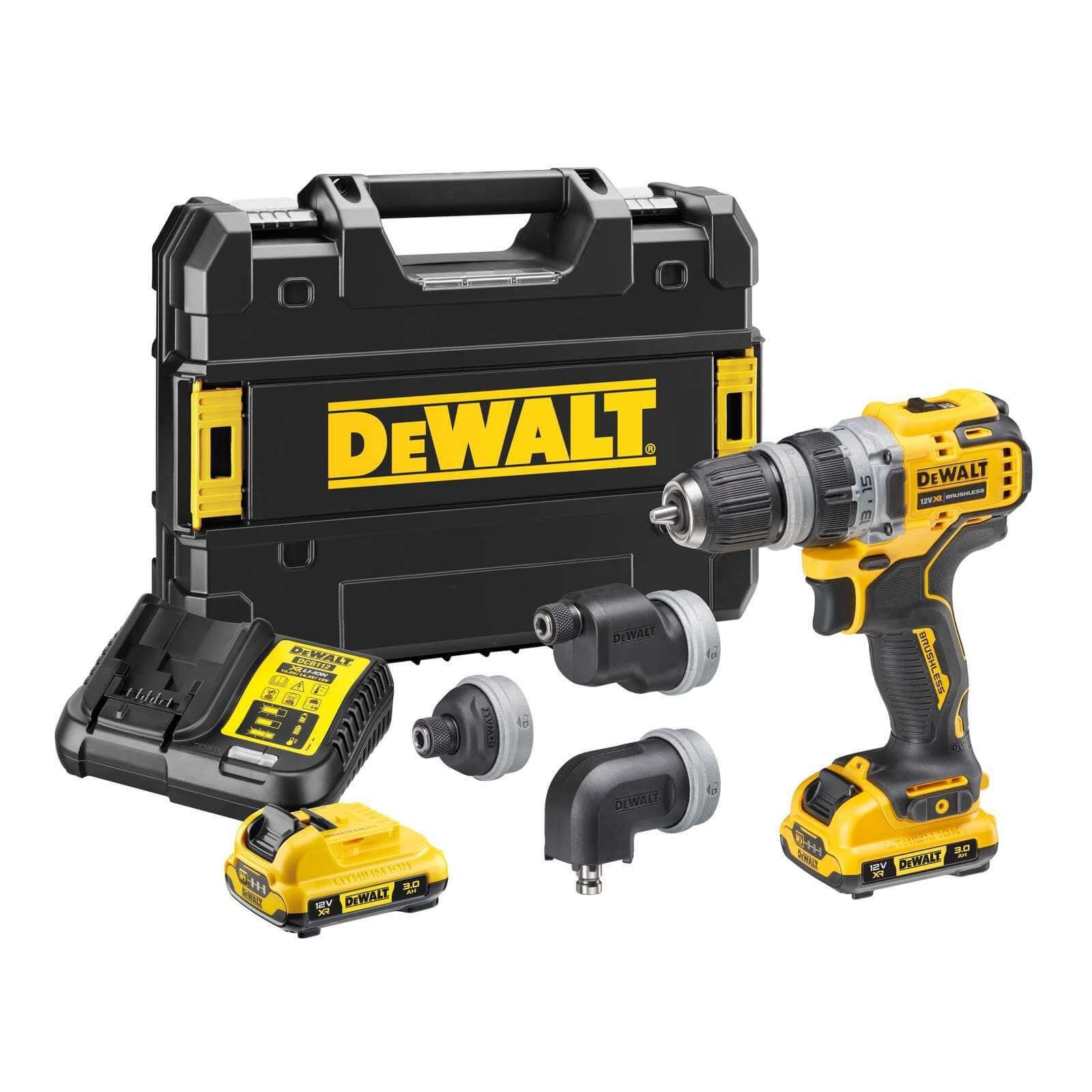 DeWalt Akku-Bohrschrauber DeWALT Akku-Bohrschrauber DCD703L2T-QW 12V + 2 Akkus & 4 Wechselköpfe, 12 V, (Set)