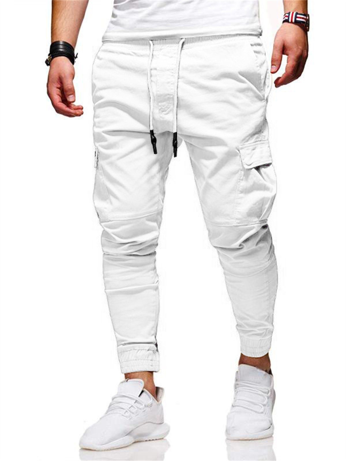 Herren Tether Loose Loungepants Casual Long Weiß Elastic Discaver Sporthose