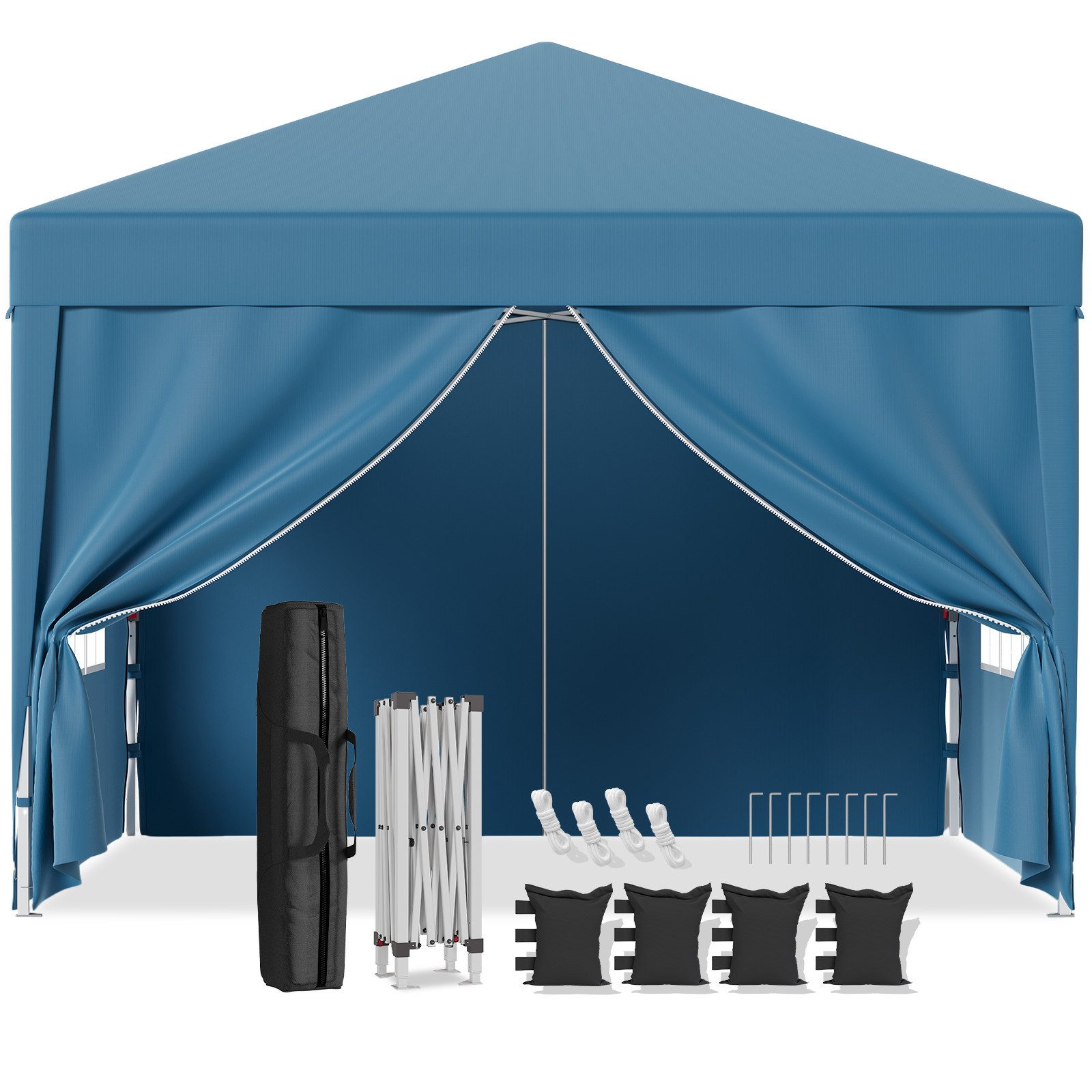 GUNJI Faltpavillon 3*3m Pop-Up Gartenavillon Höhenverstellbar UV-Schutz, Garten Partyzelt mit seitenteilen, Transporttasche und Sandsäcken