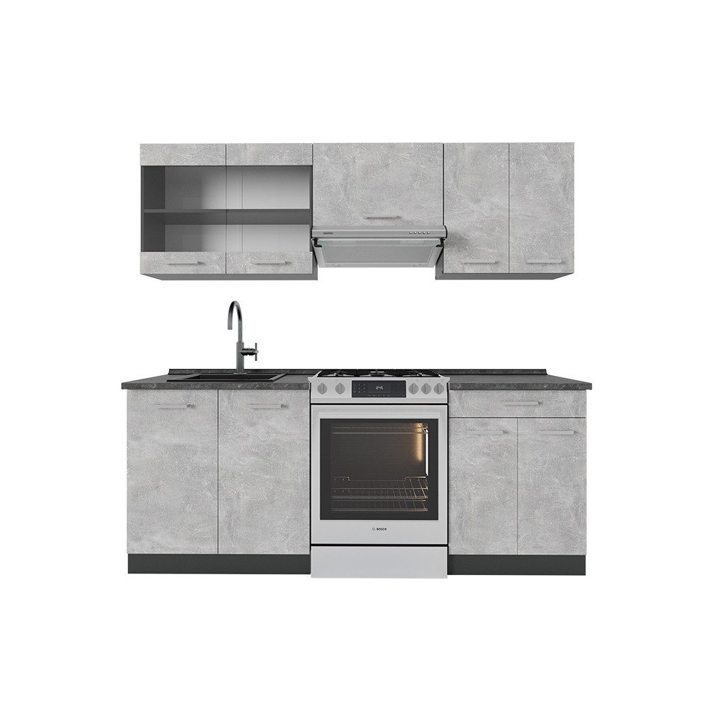 Vicco Küchenzeile R-Line, Beton/Anthrazit, 200 cm, günstig online kaufen