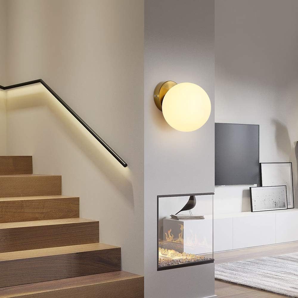 Riserva Deckenleuchten Glaskugel Wandleuchte Innen E27 Gold, Wandlampe für Flur