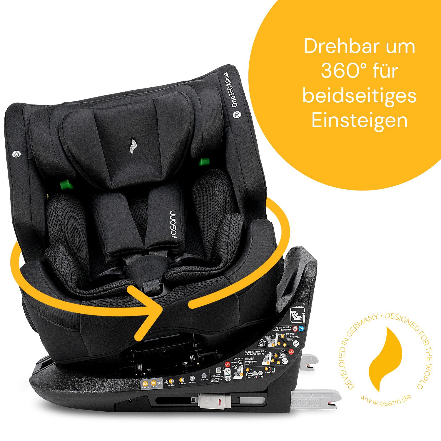 Osann Autokindersitz One360 Klimax, ab: Geburt, bis: 12 Jahre, ab: 40 cm, bis: 150 cm, 360° drehbarer Reboarder Kindersitz Isofix,40-150 cm, Klima-Funktion