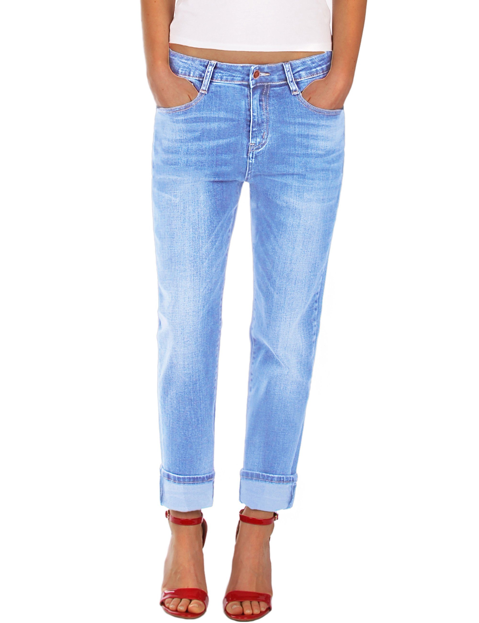 Hellblau Boyfriend-Jeans 5-Pocket-Style Fraternel Stretch,