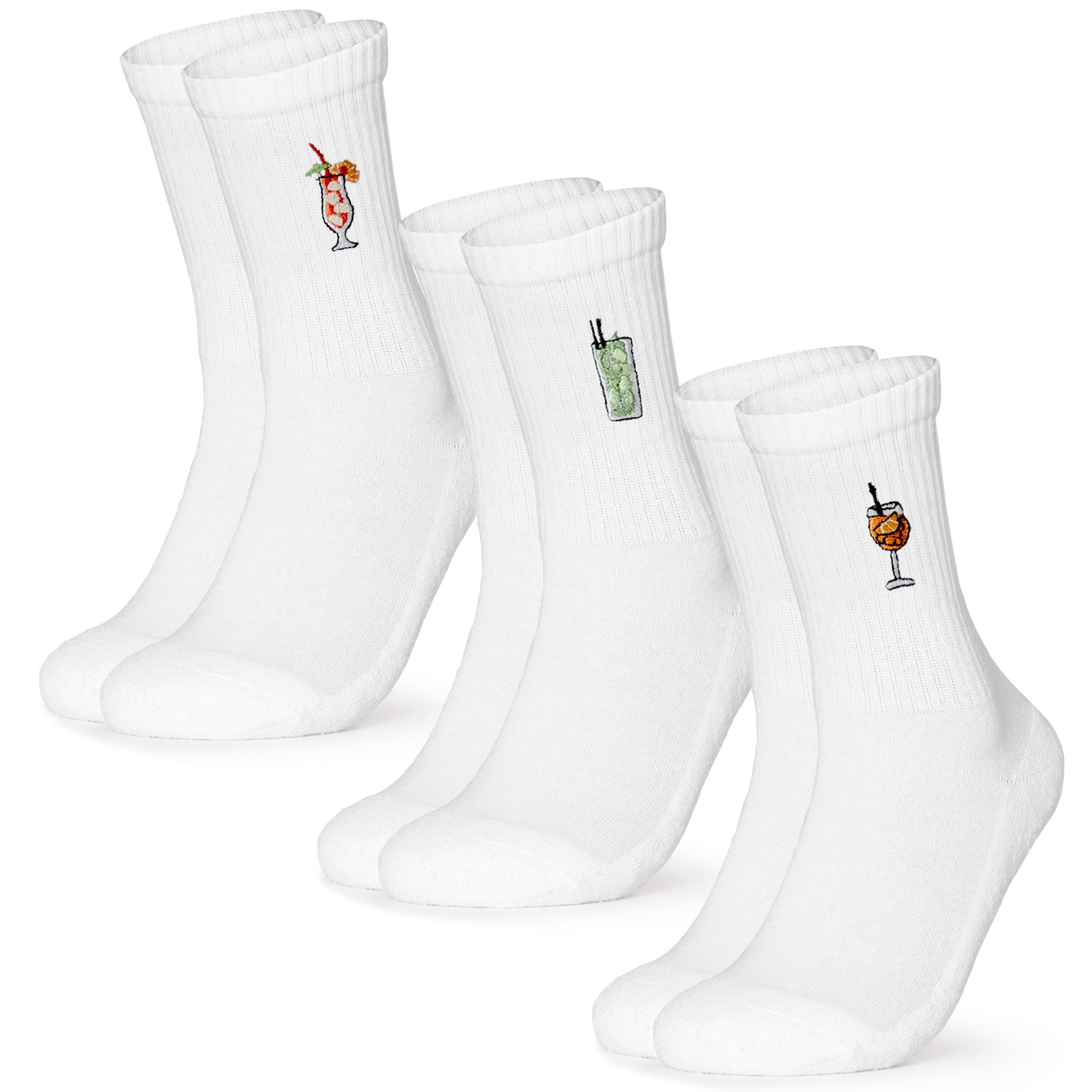 OCCULTO Basicsocken Damen & Herren Motiv Tennissocken (Modell: Robin) Drinks 39-42 (3-Paar)