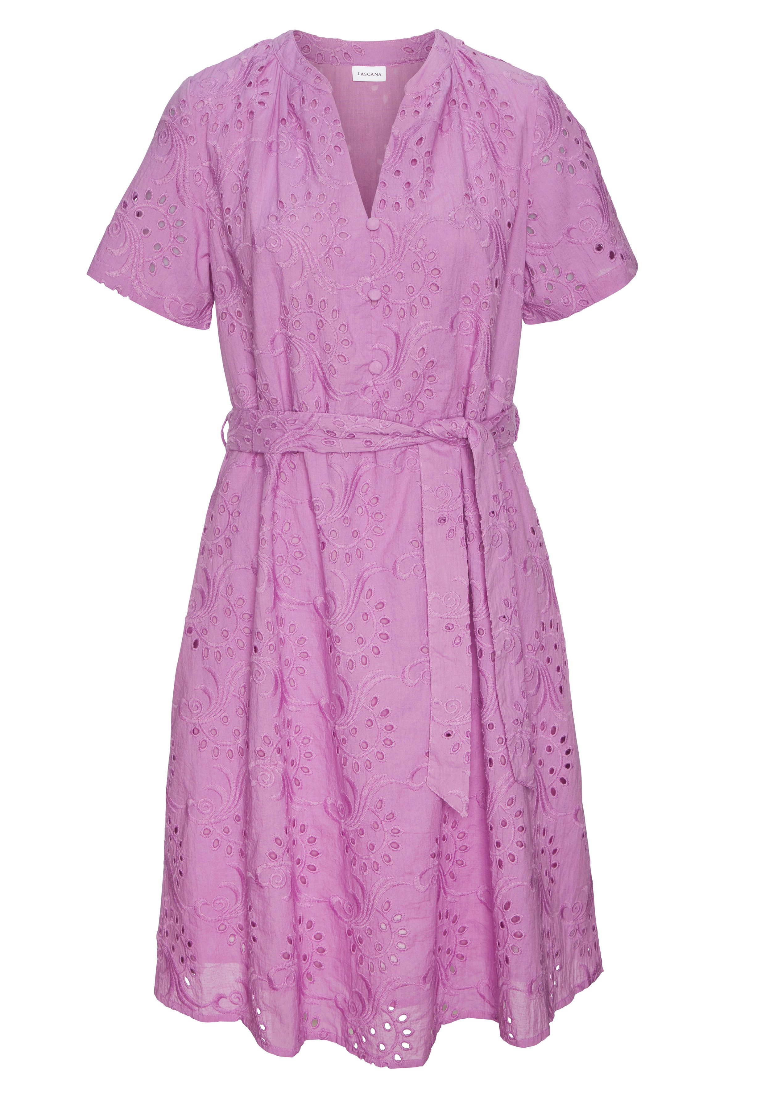 LASCANA Blusenkleid (mit Bindegürtel) und Lochstickerei, Spitzenkleid. € 89,99