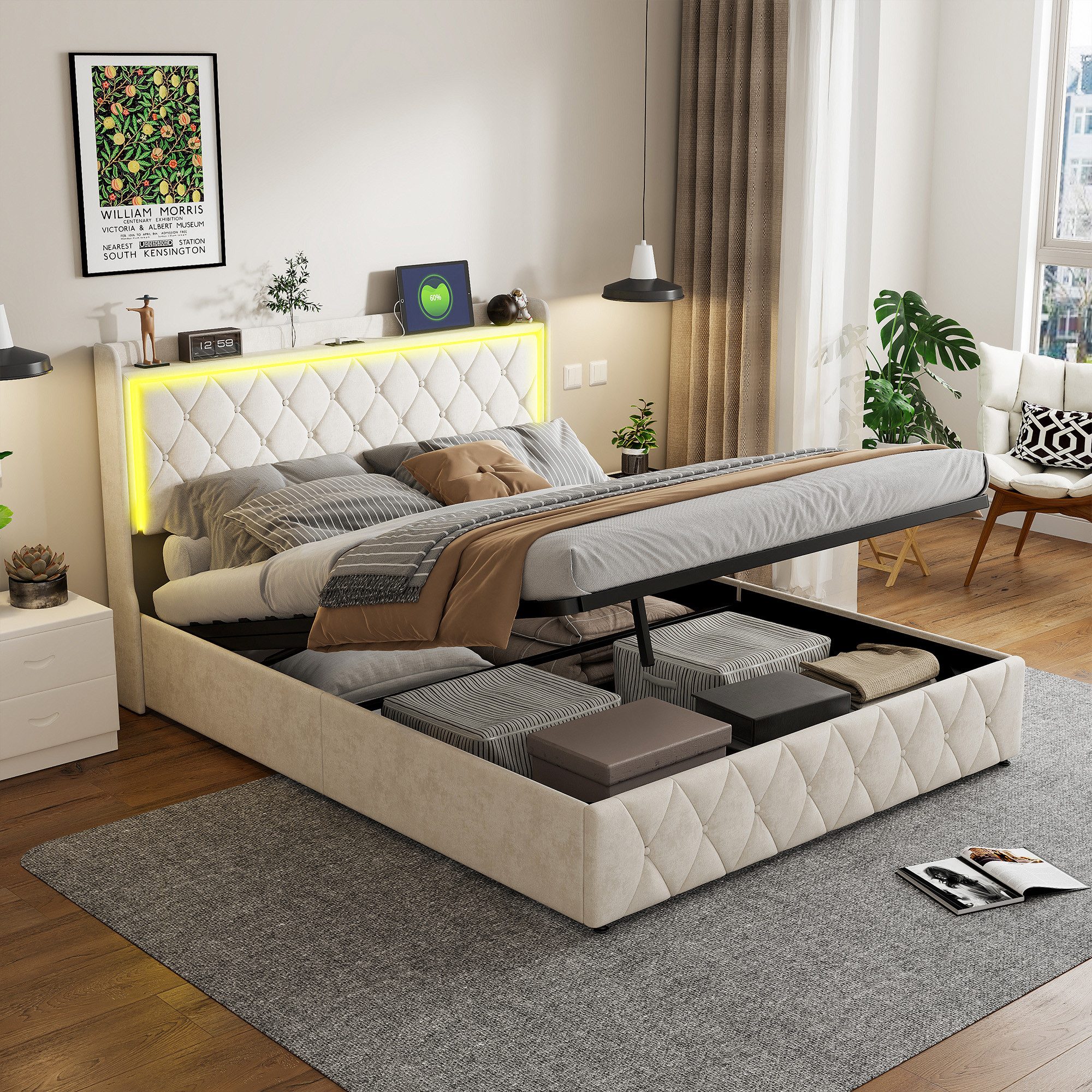 PXloue Funktionsbett Polsterbett, Hydraulisches Doppelbett, mit günstig online kaufen