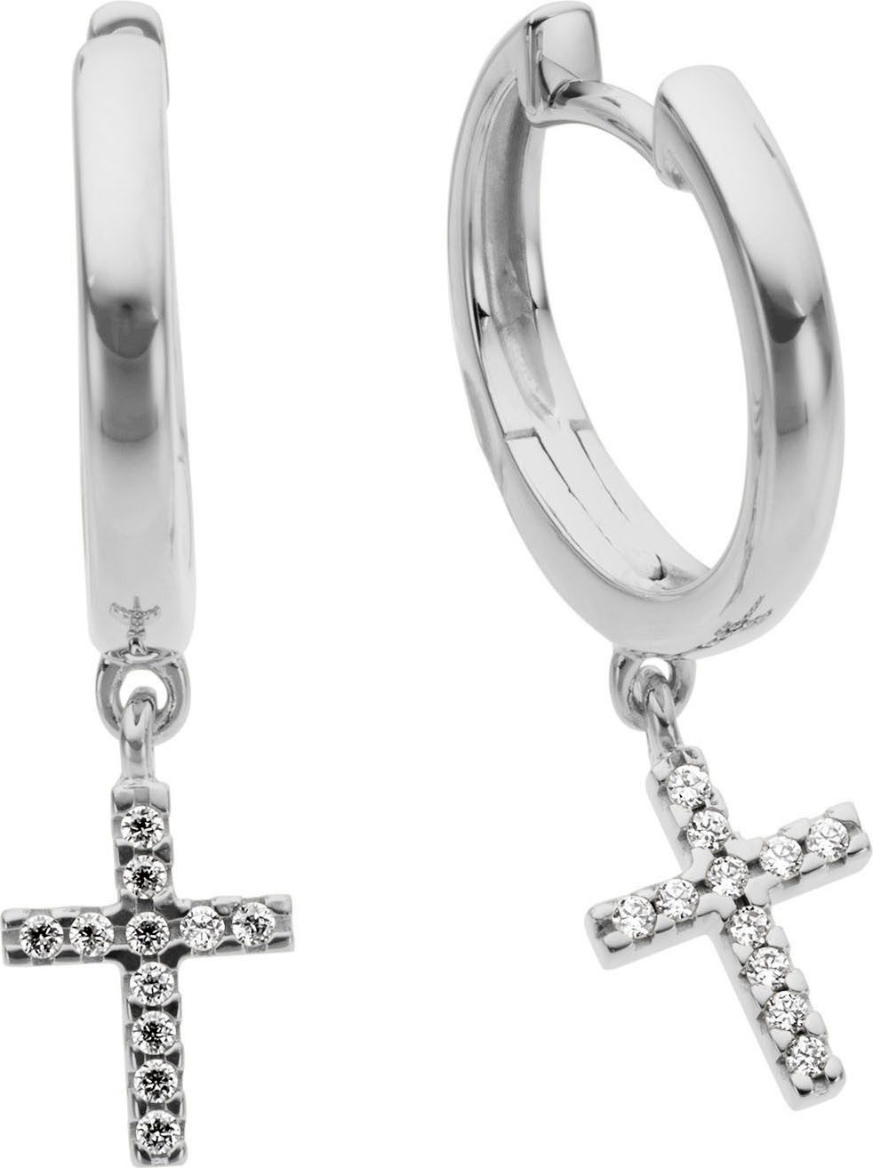 Firetti Paar Creolen Schmuck Geschenk Gold 333 Ohrschmuck Ohrringe Kreuz, mit Brillanten