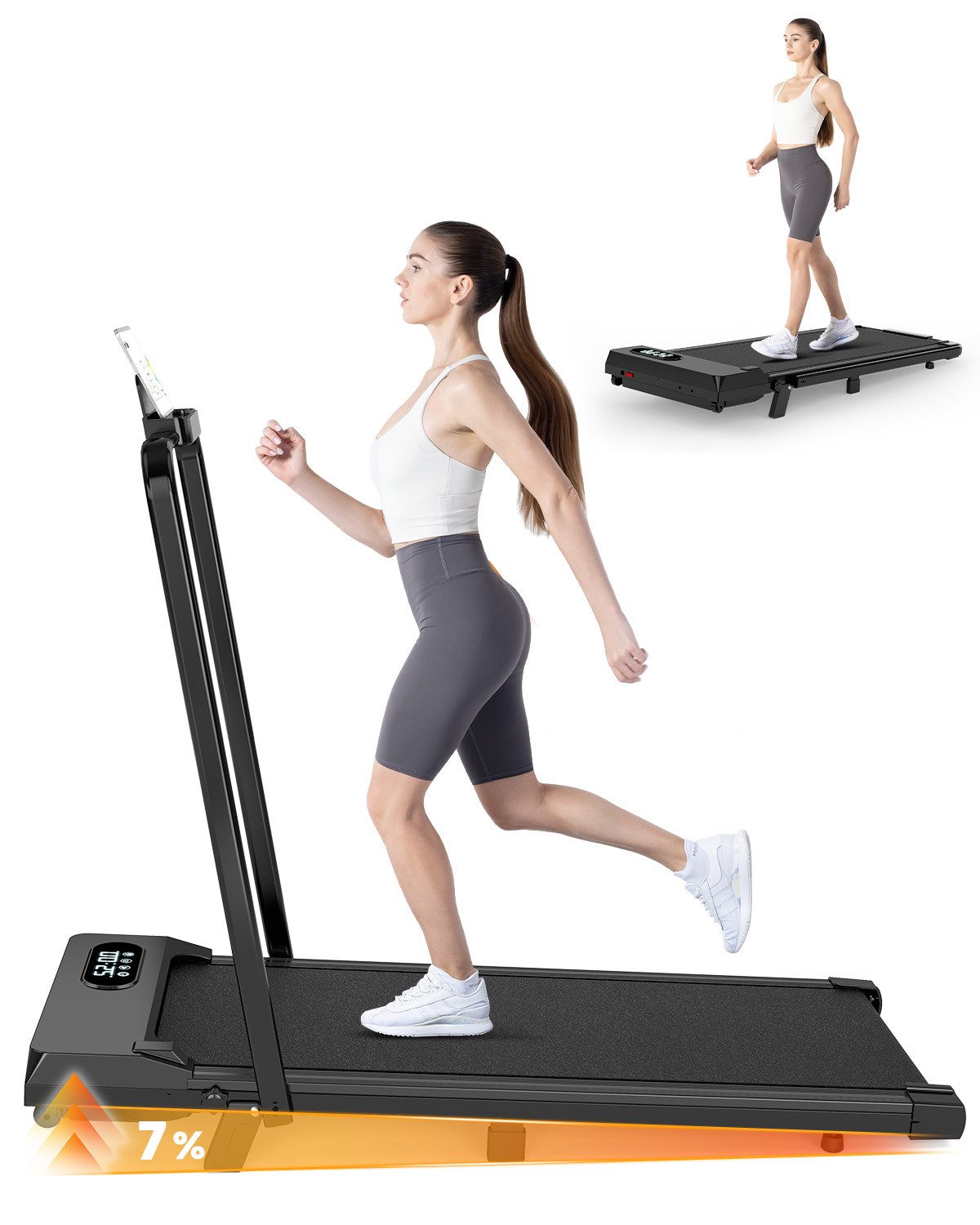 Laufband 4 in 1 Laufbänder Klappbar - Walking Pad mit 7% Steigung für Zuhause