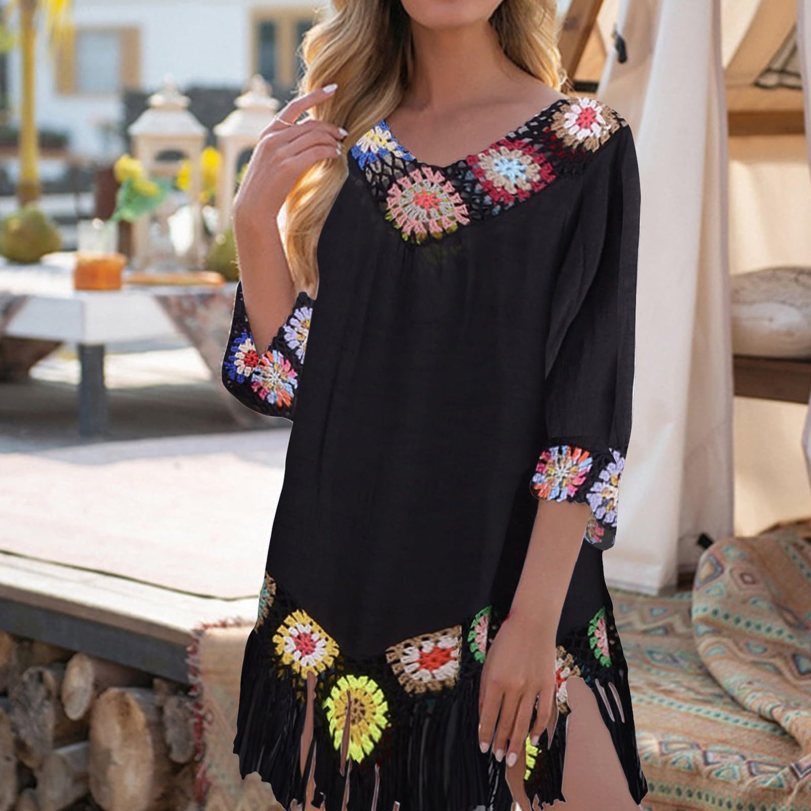RWEUOQ Strandkleid Damen Fransen Bikini Cover günstig online kaufen