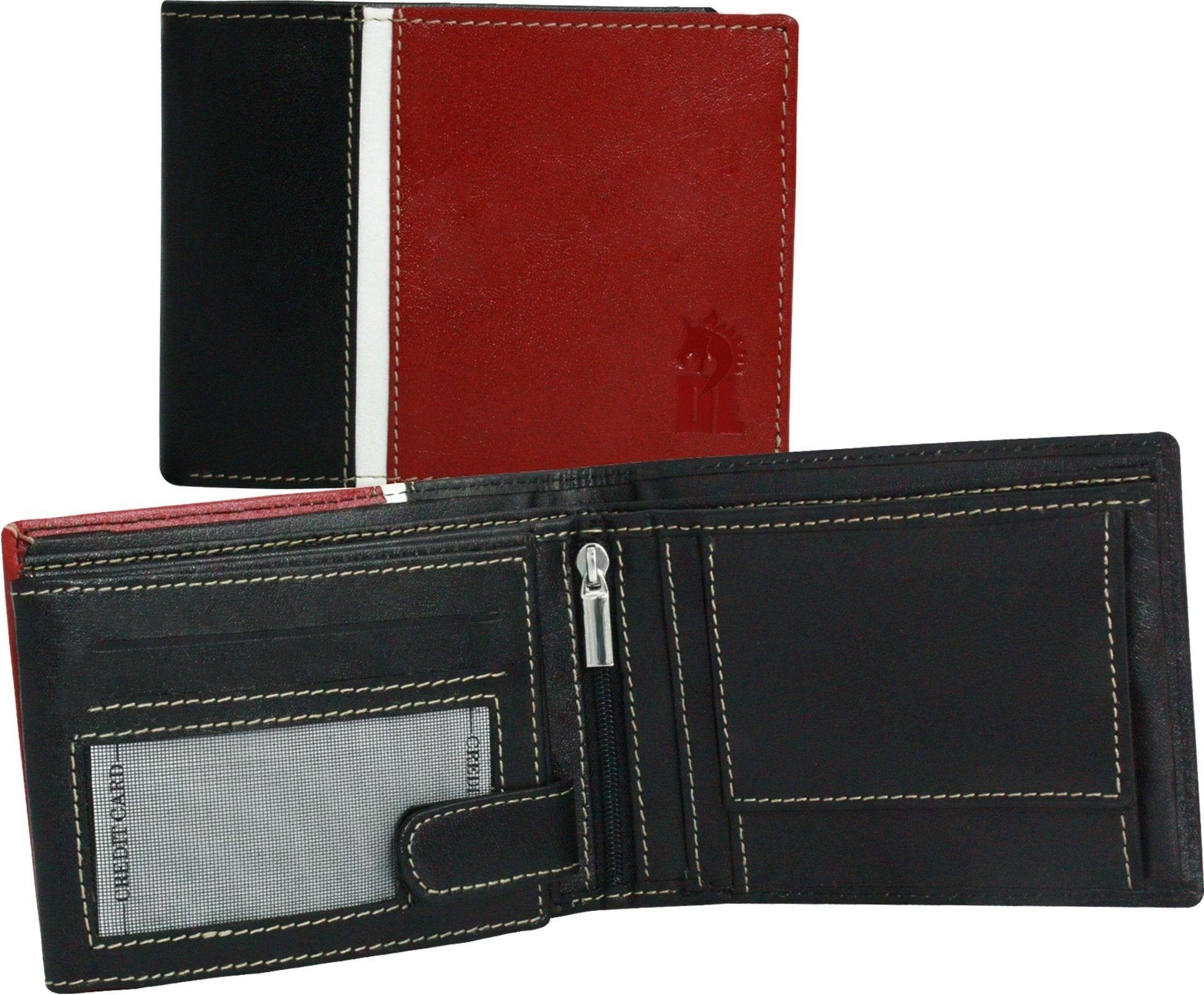 DrachenLeder Geldbörse DrachenLeder Herren Portemonnaie Börse (Portemonnaie, Portemonnaie), Herren Geldbörse Echtleder Größe ca. 13cm, schwarz, rot, weiß, Serie S