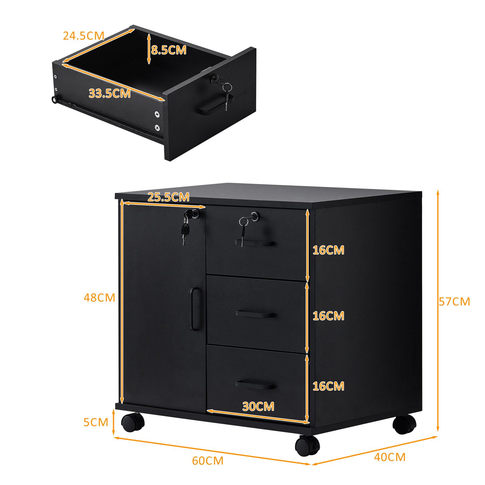 Ofcasa Aktenschrank Mobiler Aktenschrank mit 3 günstig online kaufen