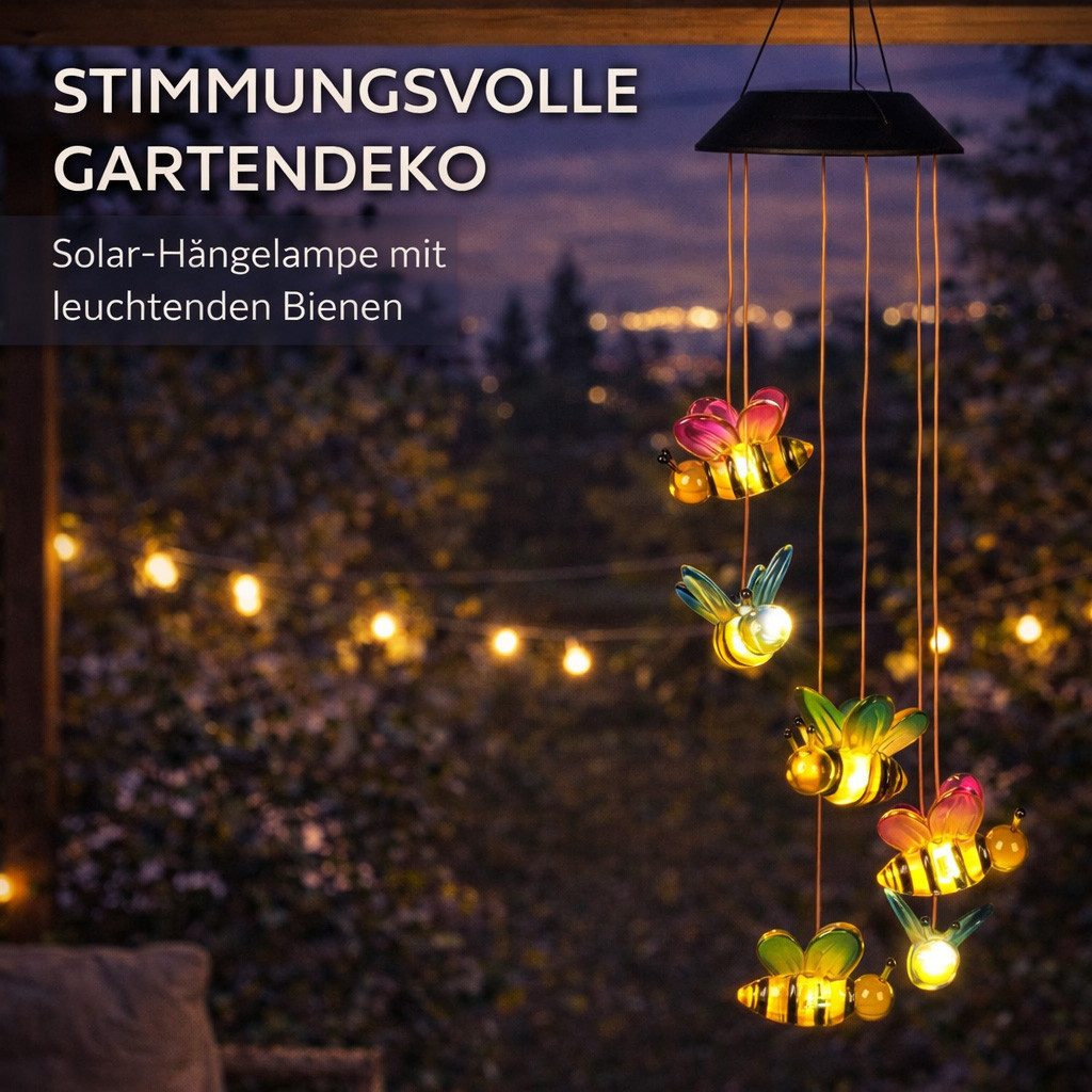 formano Gartenfigur Solar Mobile Bienen Solar Hängelampe Garten Balkon mit warmweißem LED