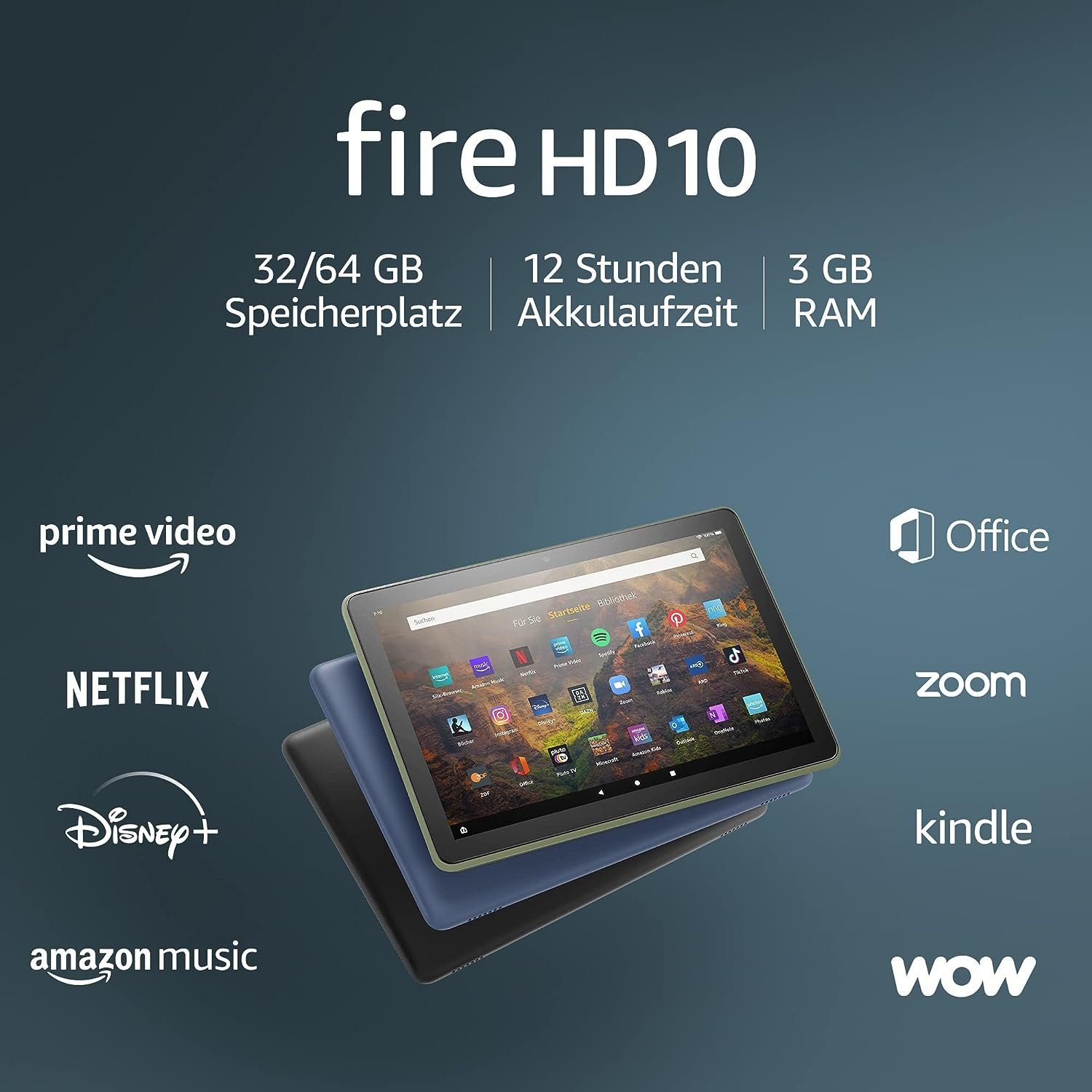 Amazon Fire HD 10 Tablet mit Spezialangeboten 11. Gen Tablet (10,1", 32 GB,  Fire OS, inkl. Ladegerät, verstärktes Display, 12 Stunden Akkulaufzeit),  Bildschirmgröße 10,1 Zoll