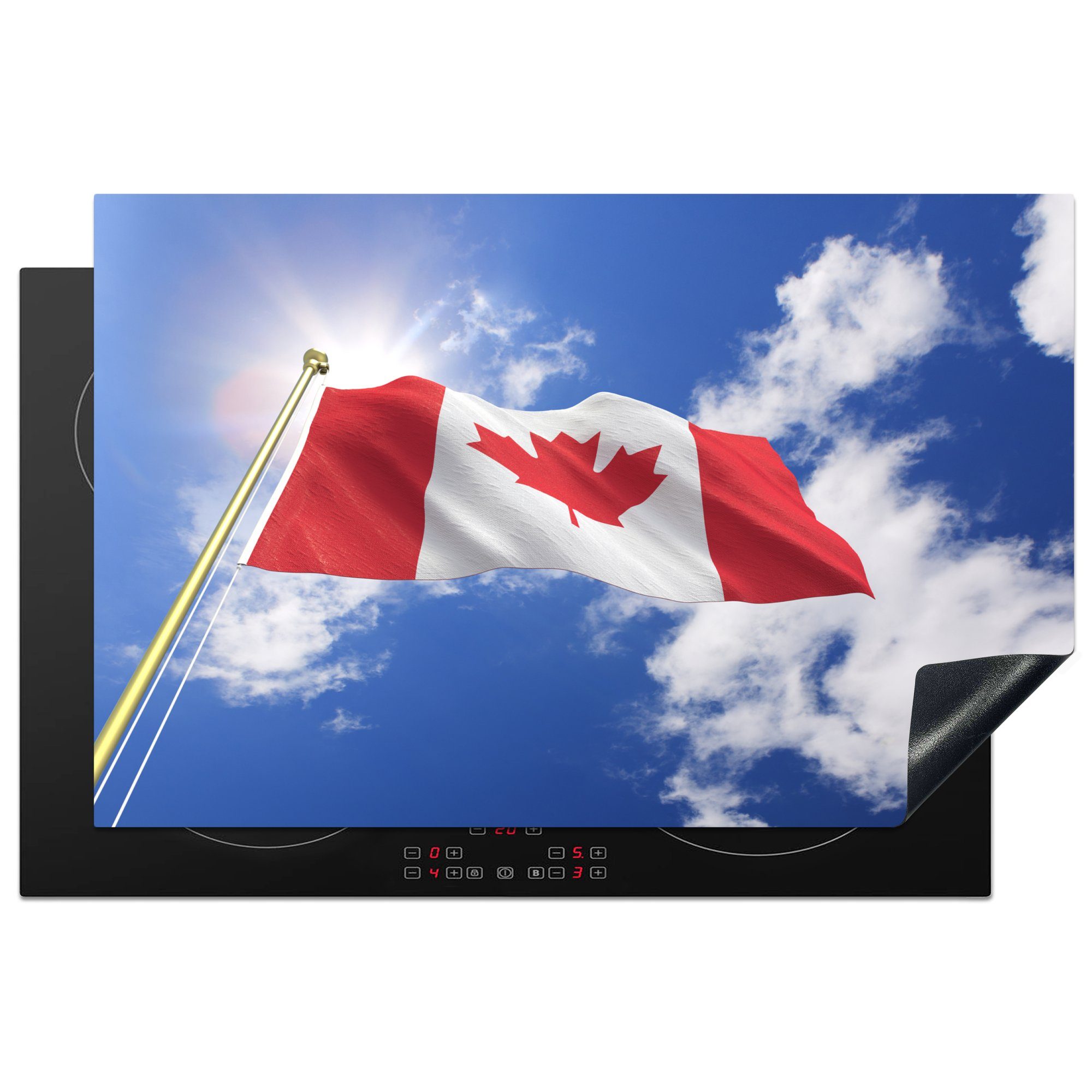 MuchoWow Herdblende-/Abdeckplatte Flagge von Kanada an einem sonnigen Nachmittag, Vinyl, (1 tlg), 81x52 cm, Induktionskochfeld Schutz für die küche, Ceranfeldabdeckung