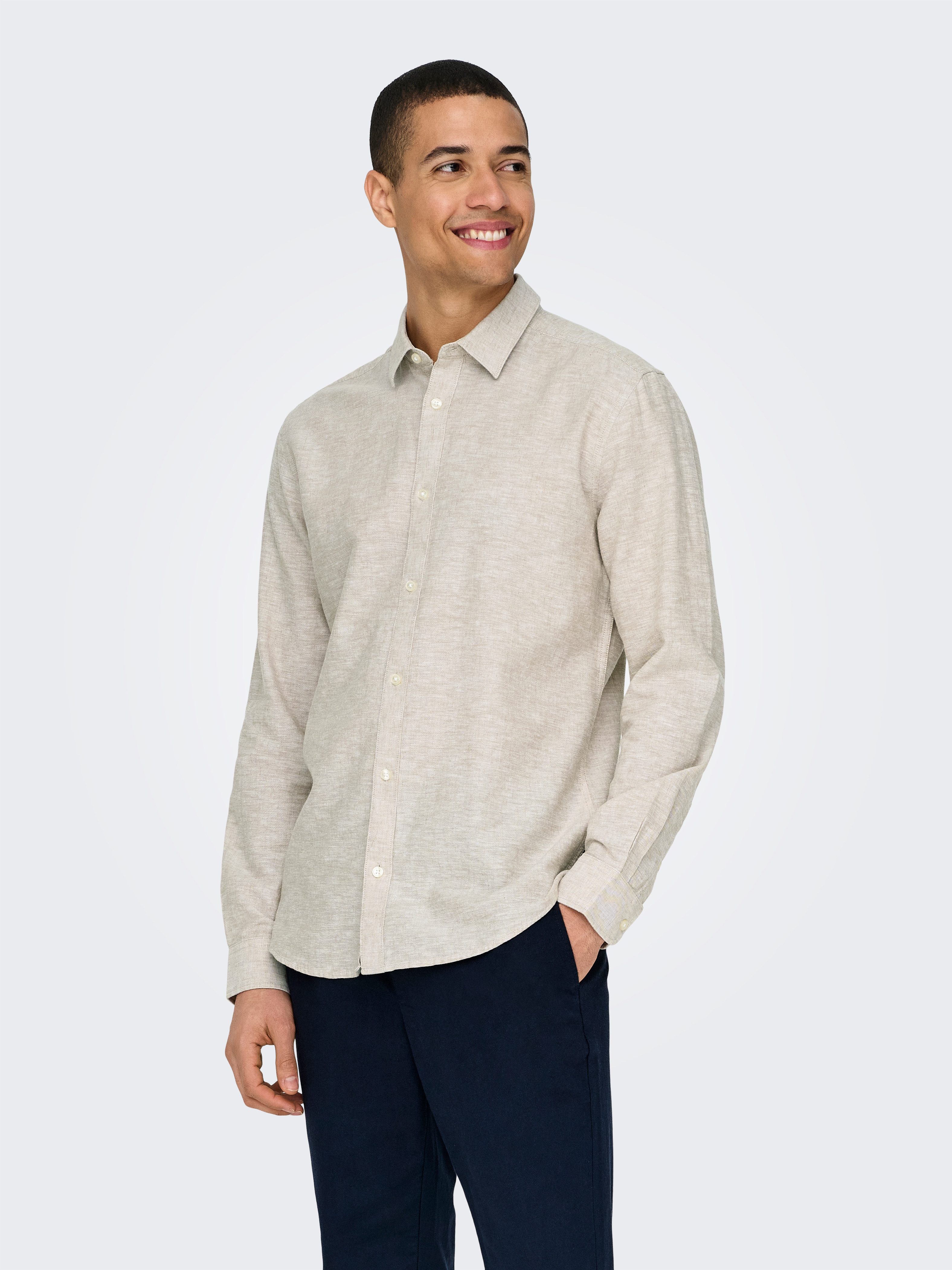 ONLY & SONS Langarmhemd ONSCAIDEN LS SOLID LINEN SHIRT NOOS Baumwollmischung mit Leinen, slim fit