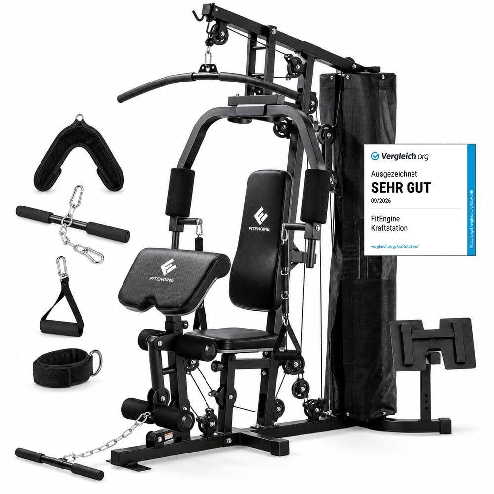 FitEngine Kraftstation Trainingsstation Power & Fitnessstation Homegym, Kraftstation für den ganzen Körper,  Gewichte bis zu 67 kg