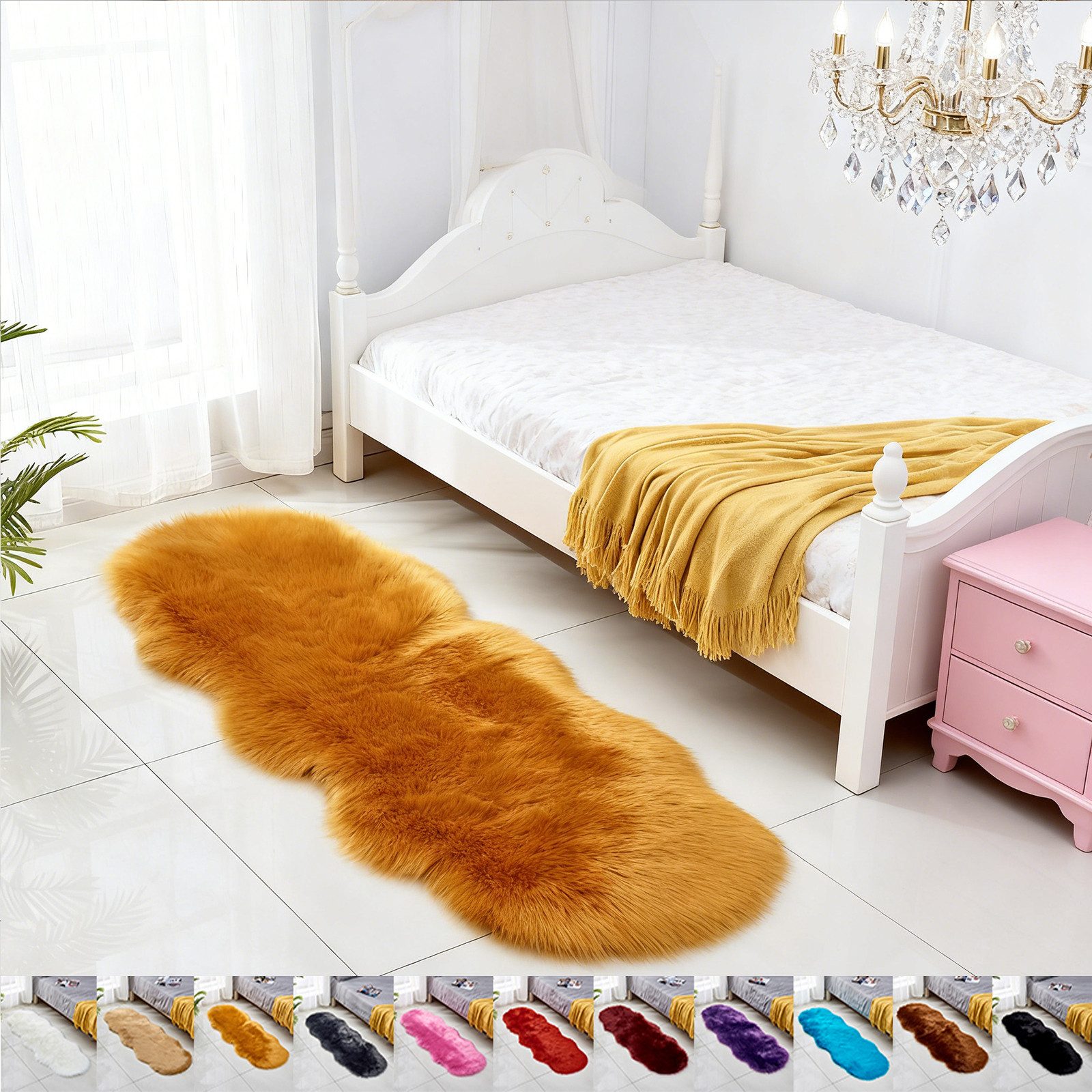 BTTO TEPP Hochflor-Teppich Fellteppich,Kunstfell,Weich,Hochflor Shaggy Teppiche,Florlänge 60mm, 60cm*180cm, 12 Farben, für Wohnzimmer,Schlafzimmer