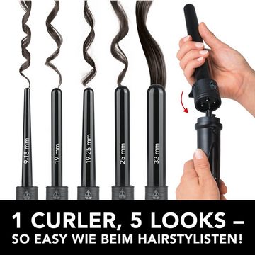 MAXXMEE Lockenstyler Lockenstab, Hair Curler Profi mit 5 Aufsätzen + Handschuh