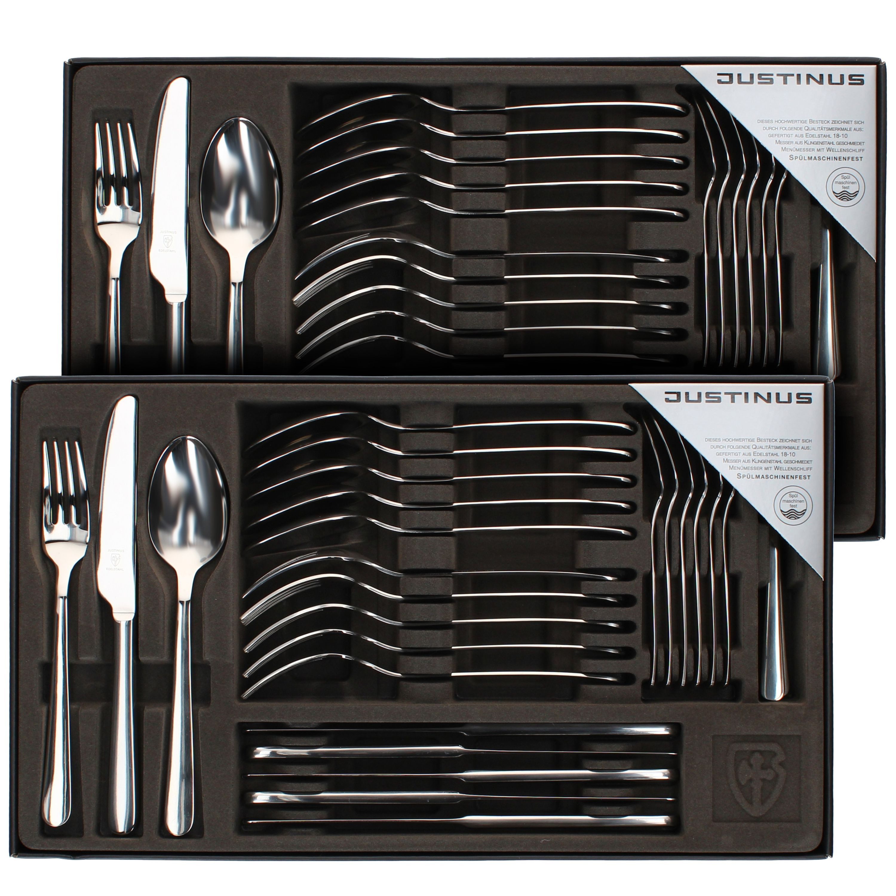 Justinus Besteck-Set 60tlg Style Art Komplett-Besteck-Set 12 Personen Messer Gabel Löffel, Edelstahl, Edelstahl
