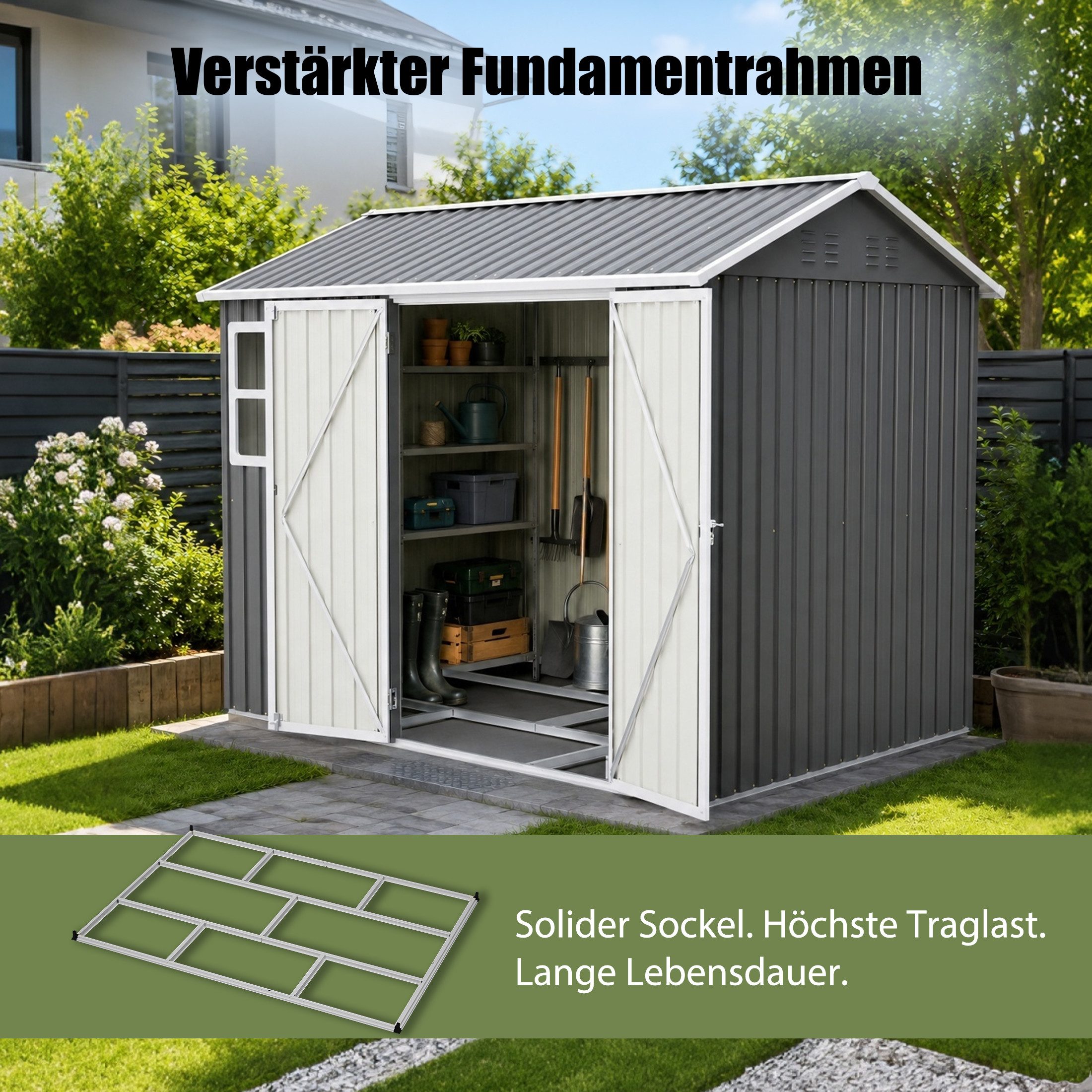 Thanaddo Gartenhaus Gartenhaus aus Metall mit Fenstern, (Metallhütte (8 x 6 Fuß), 251×180×201cm) – Bild 5 von 5