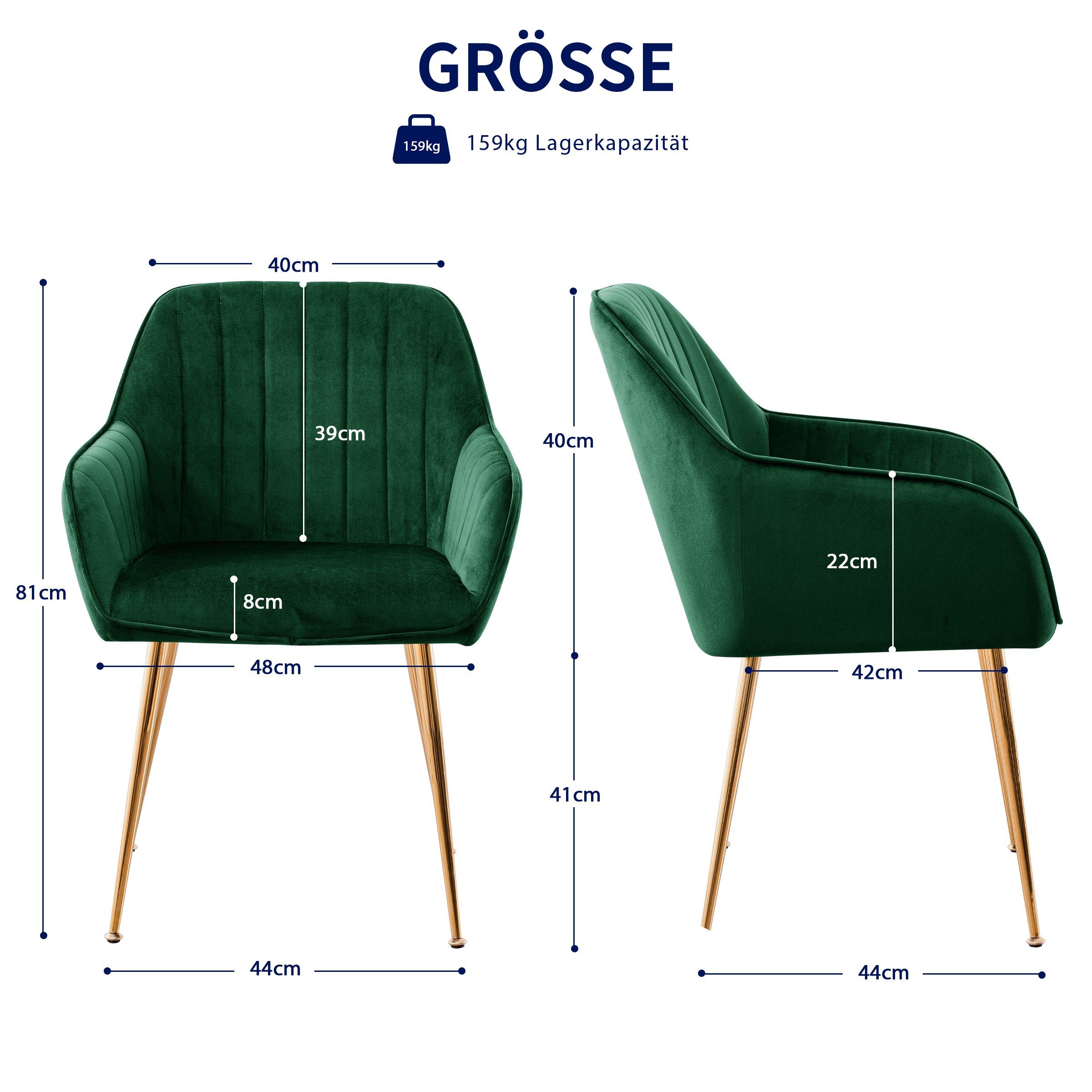Ständer mit aus Esszimmerstuhl 2er Metall Grün Rückenlehne, Sessel SUBRTEX Schwammpolster, Set,