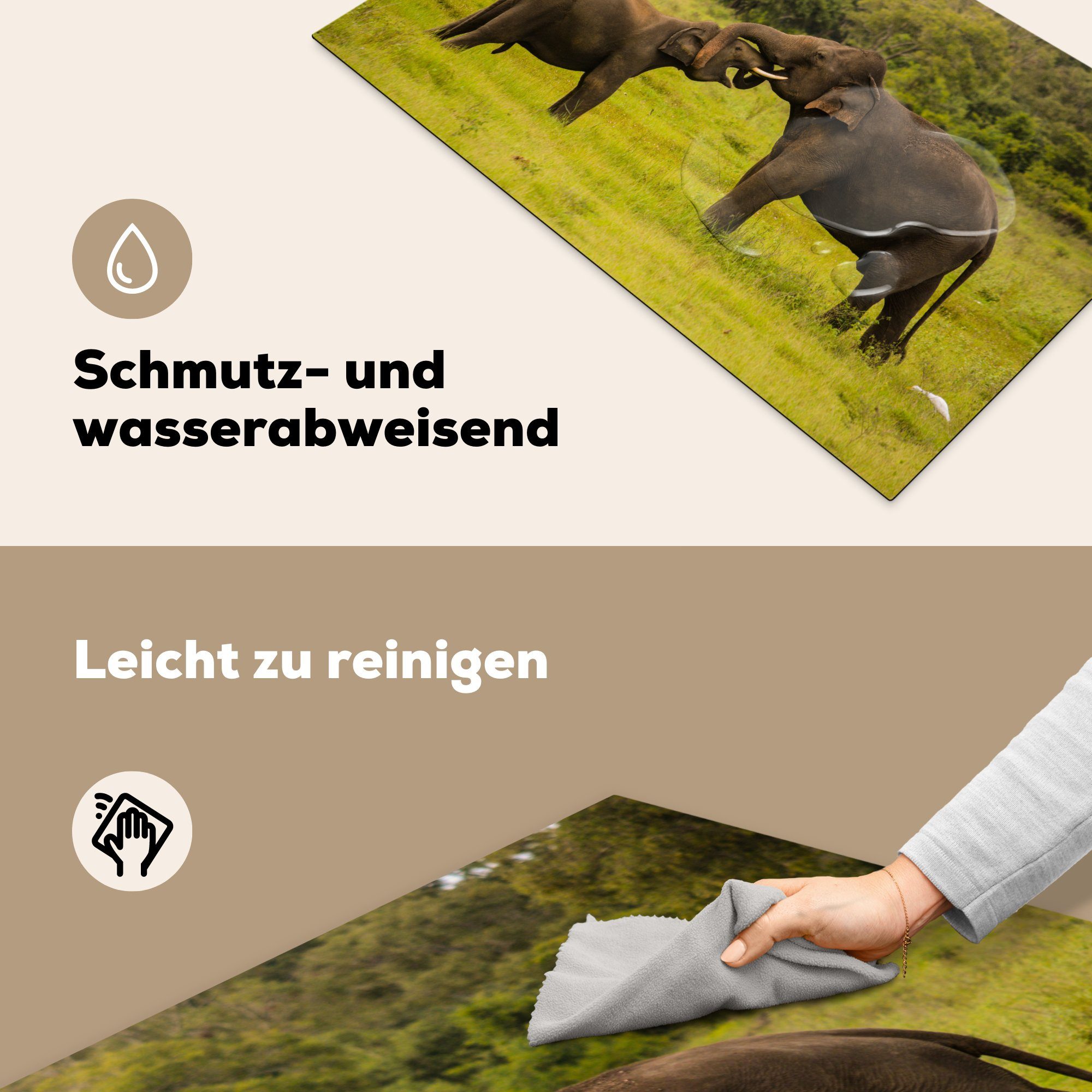 (1 - Ceranfeldabdeckung, Arbeitsplatte Vinyl, tlg), Grün, Tiere - Herdblende-/Abdeckplatte 83x51 Gras - für MuchoWow Elefant cm, küche