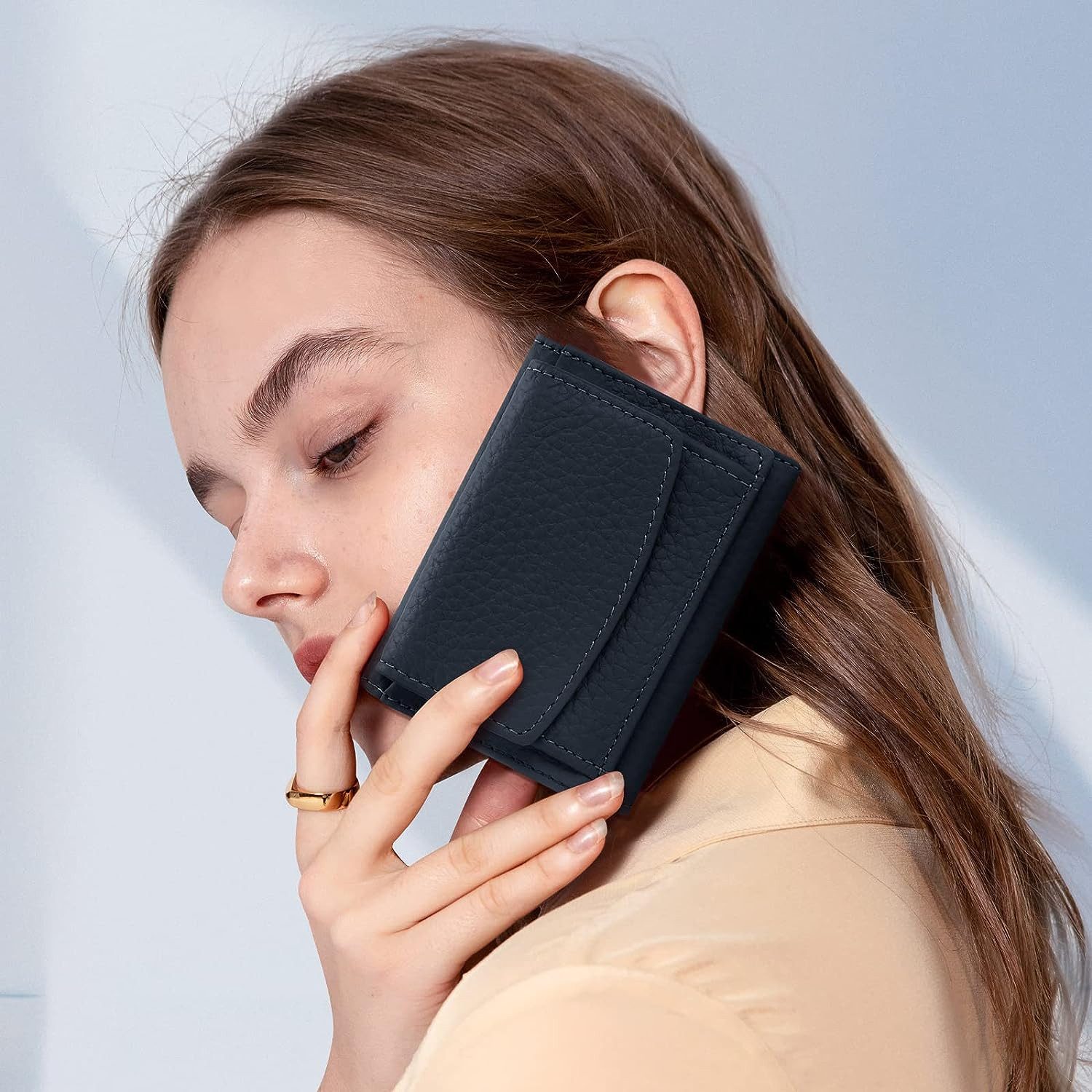 Zaewry Mini Geldbörse Schlichte kleine Geldbörse aus Leder für Frauen (1-tlg), mit Kartenschlitz, RFID-Diebstahlschutzbürste, 10 x 7 x 3cm – Bild 4 von 5