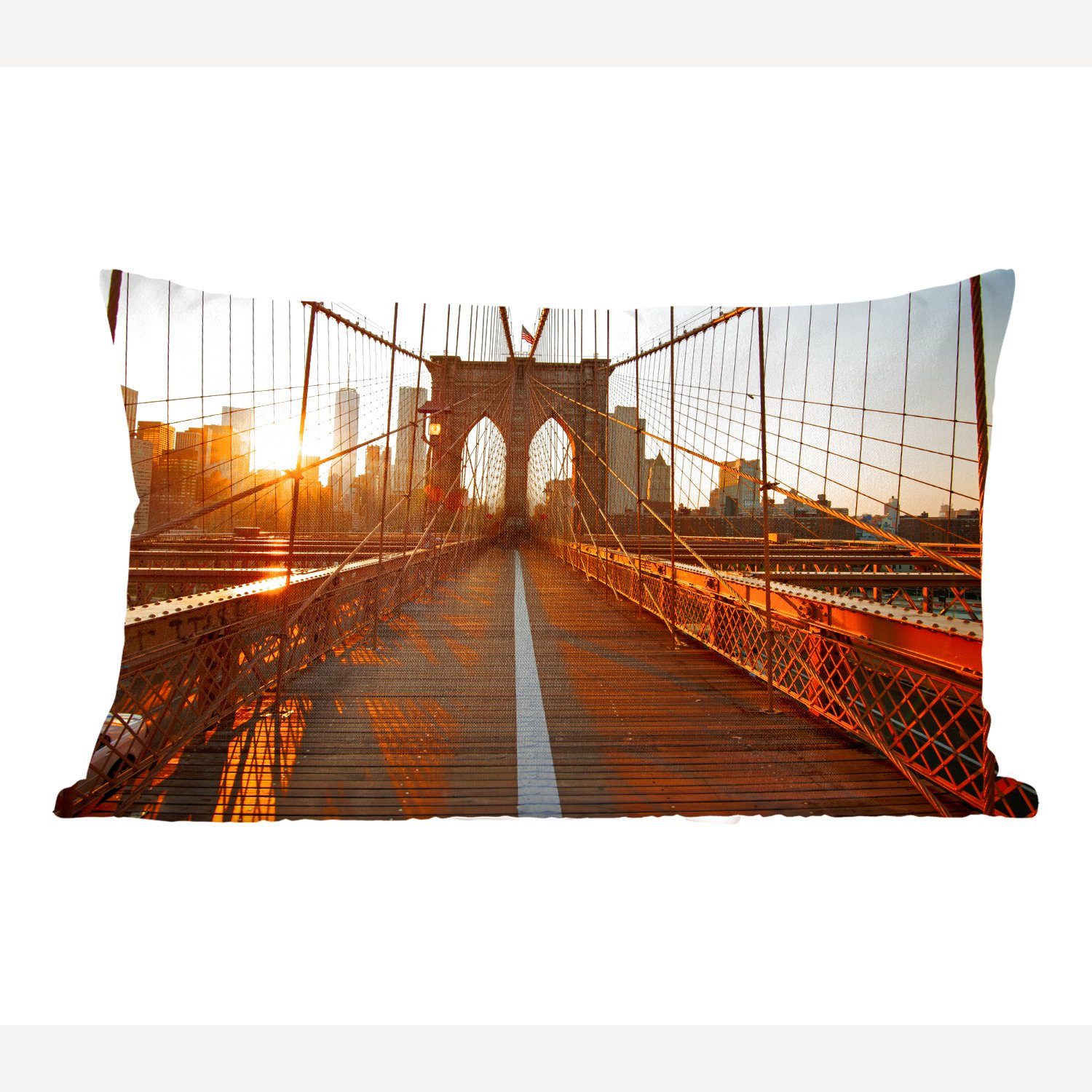 MuchoWow Dekokissen Brooklyn Bridge in New York bei Sonnenuntergang, Wohzimmer Dekoration, Zierkissen, Dekokissen mit Füllung, Schlafzimmer