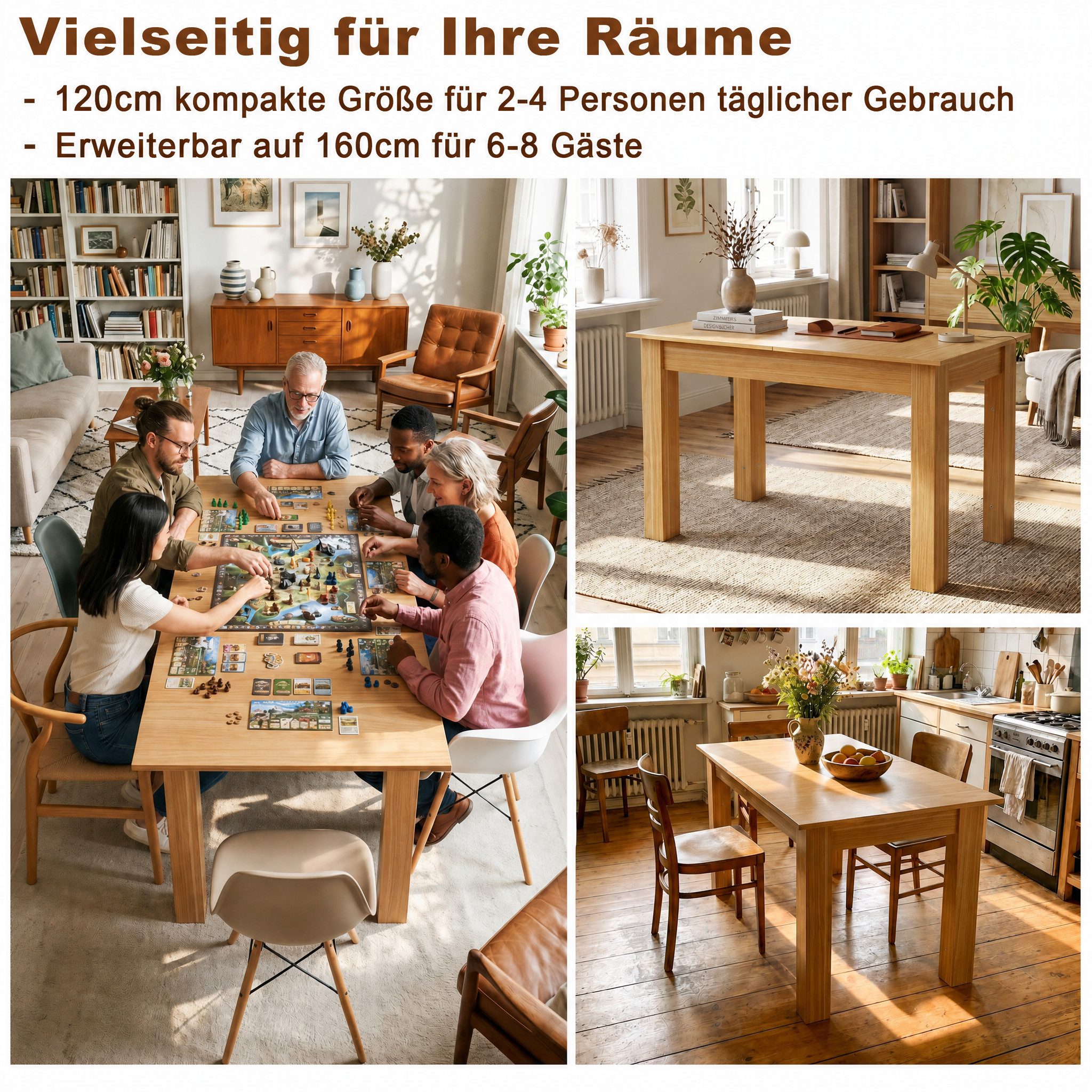 FUFU&GAGA Esstisch ausziehbar 160x70 cm Eiche Optik Modern 4-8 Personen