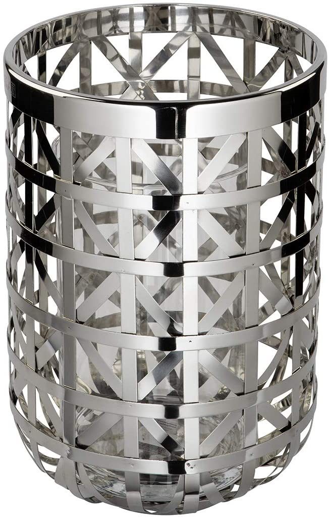 Fink Windlicht JORIS Windlicht mit Glas - H.33cm x D.22cm - silber - Edelstahl /Glas (Kerzenlaterne - Teelichtglas), Eleganter Kerzenhalter Leuchter - Deko für stilvolle Atmosphäre
