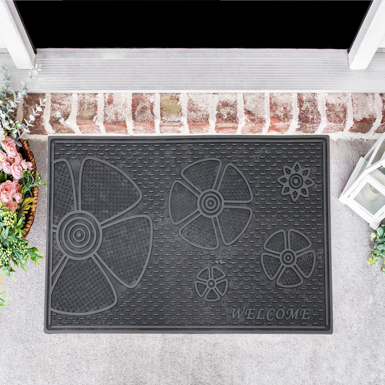 Vimoda Fußmatte Eingangstürmatte, Außen & Innen Gummi Schmutzfänger für Haustür, Rechteckig, Höhe: 12 mm, Fußabtreter Gummimatte wasserdicht Vinylteppich PVC, Terrasse Balkon