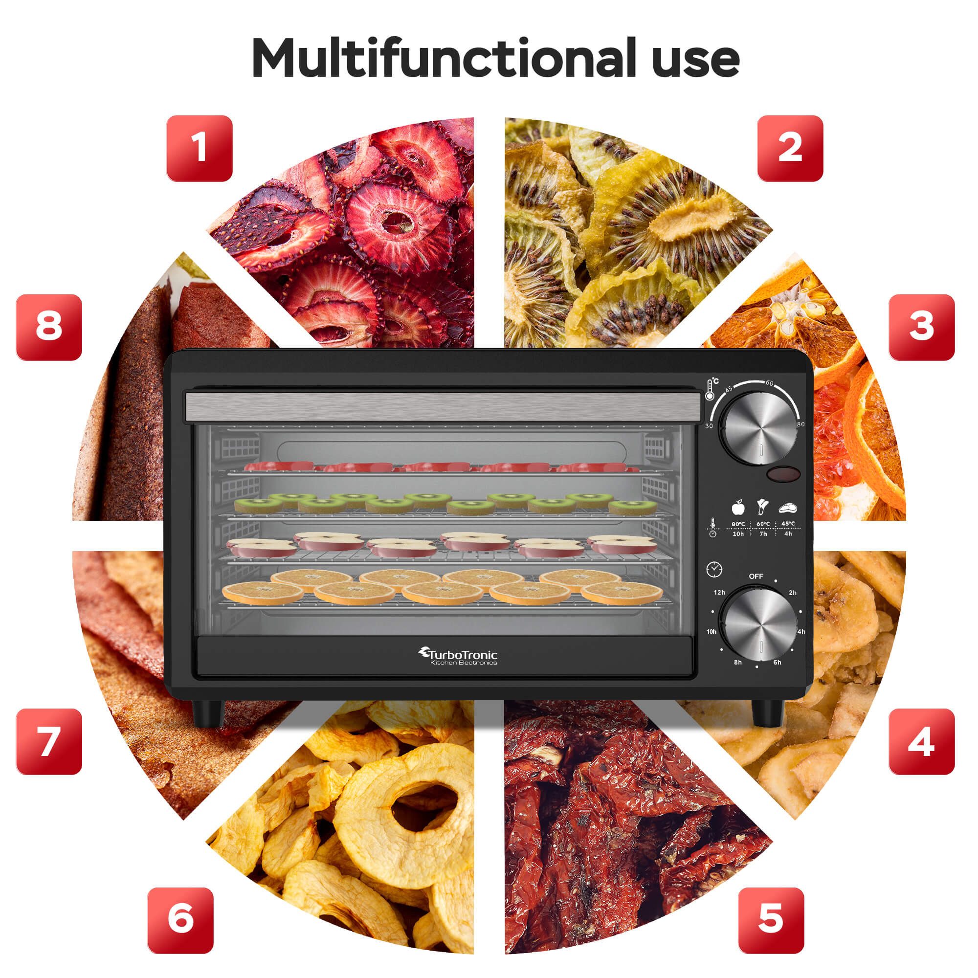 TurboTronic by Z-Line Dörrautomat TurboWave BIO Komplett aus Metall Dörrgerät ab 30°C - 80°C 350 W, 5 Etagen, Obsttrockner Dörrapparat 14L Dörrmaschine Dörrer