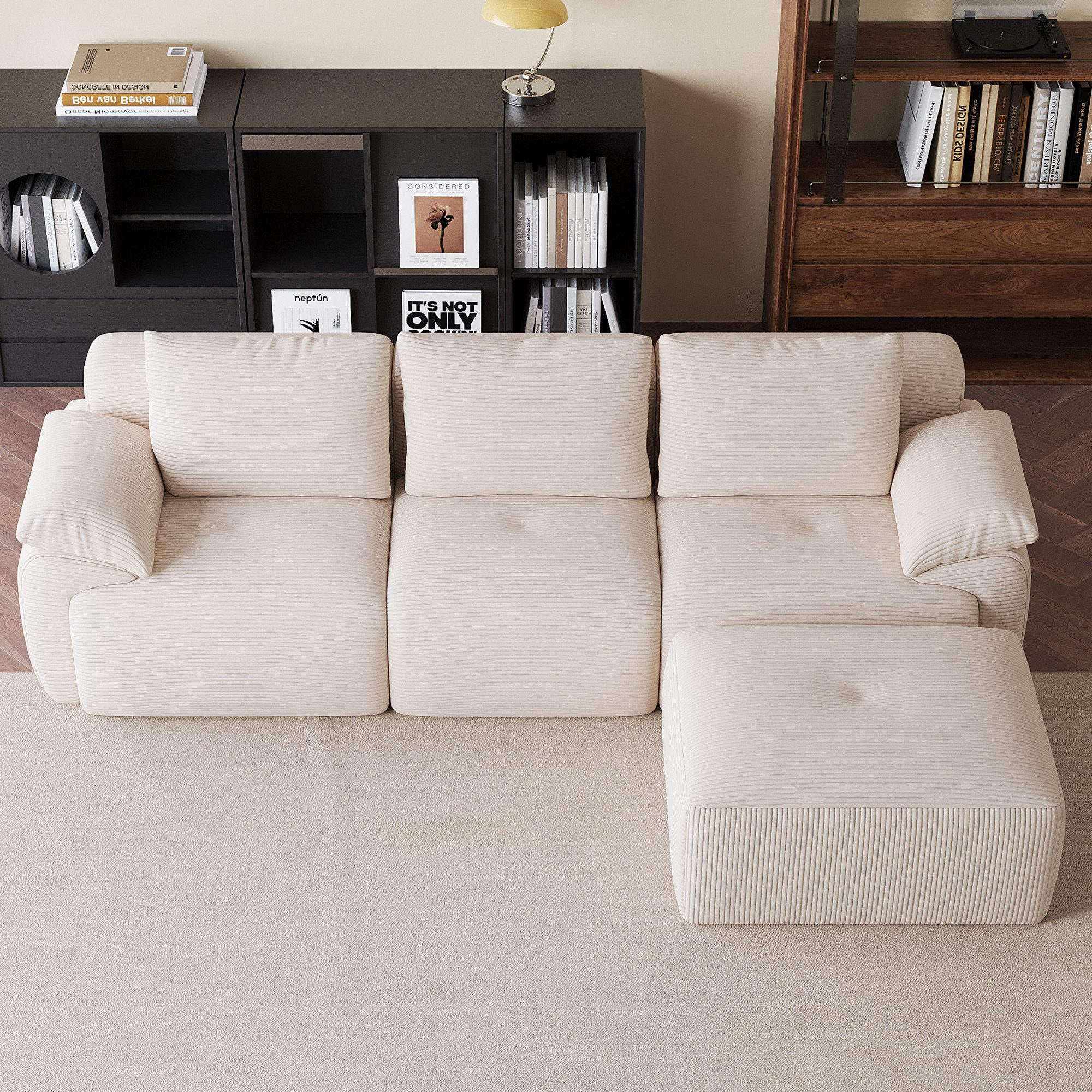 ADWOLT Wohnlandschaft Couch Ecksofa Schlafsofa, L-Form,beige Sofa aus Cord,Cordstoff,für Wohnzimmer