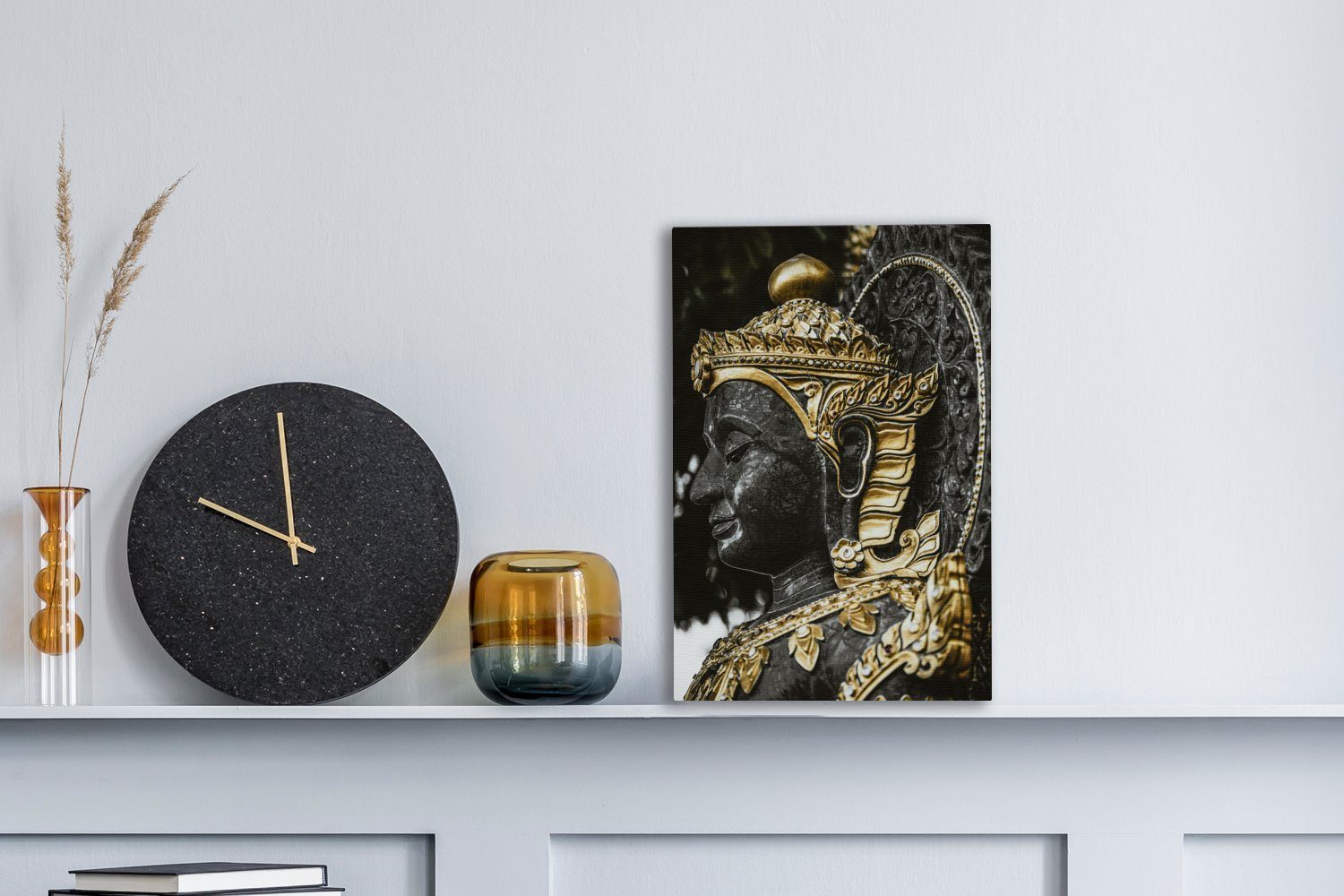 OneMillionCanvasses® Leinwandbild Buddha - Gemälde, fertig - Gesicht Zackenaufhänger, cm bespannt Gold, St), Leinwandbild 20x30 inkl. (1