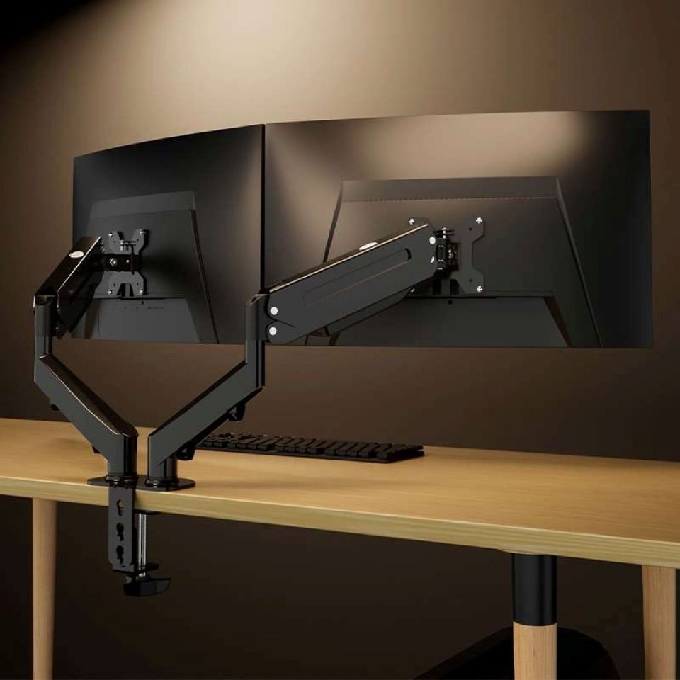 LMG Germany Monitor-Halterung Monitorhalterung für 2 Monitore bis 32 Zoll, je 10 kg, flexibel, (bis 32 Zoll, Gasfeder, VESA 75/100, 360° drehbar, Kabelmanagement, 2 Arme)