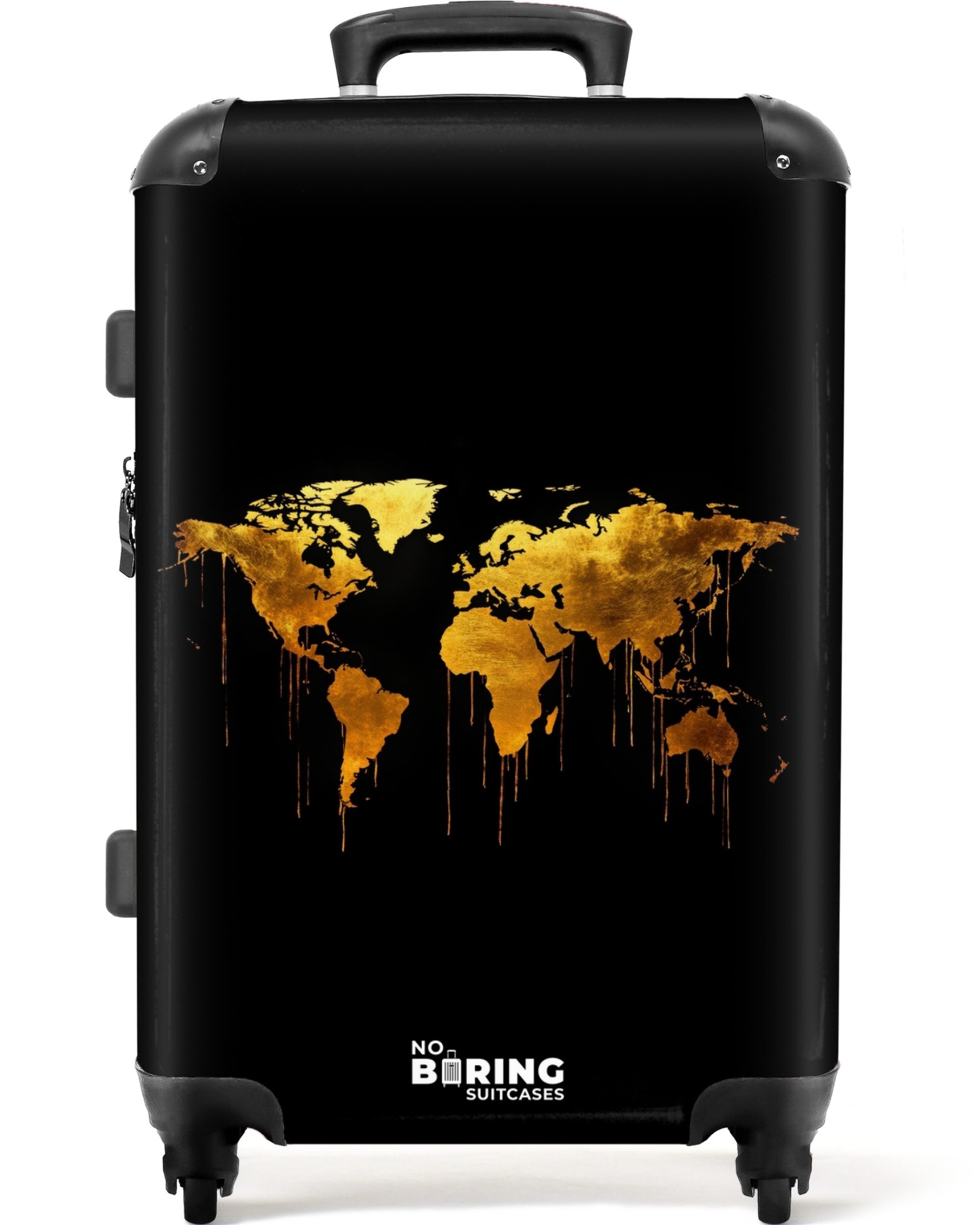 NoBoringSuitcases.com© Hartschalen-Trolley Weltkarte - Gold - günstig online kaufen