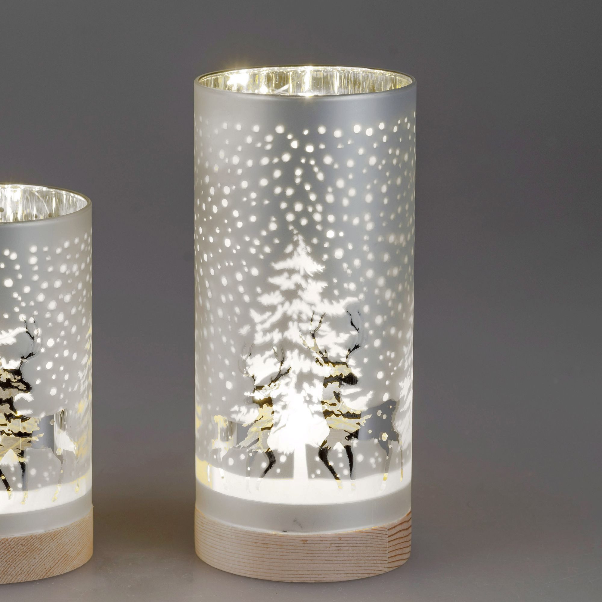 formano Nachttischlampe Hirsche, Mit Timerfunktion, Silber, Motiv: Hirsche günstig online kaufen