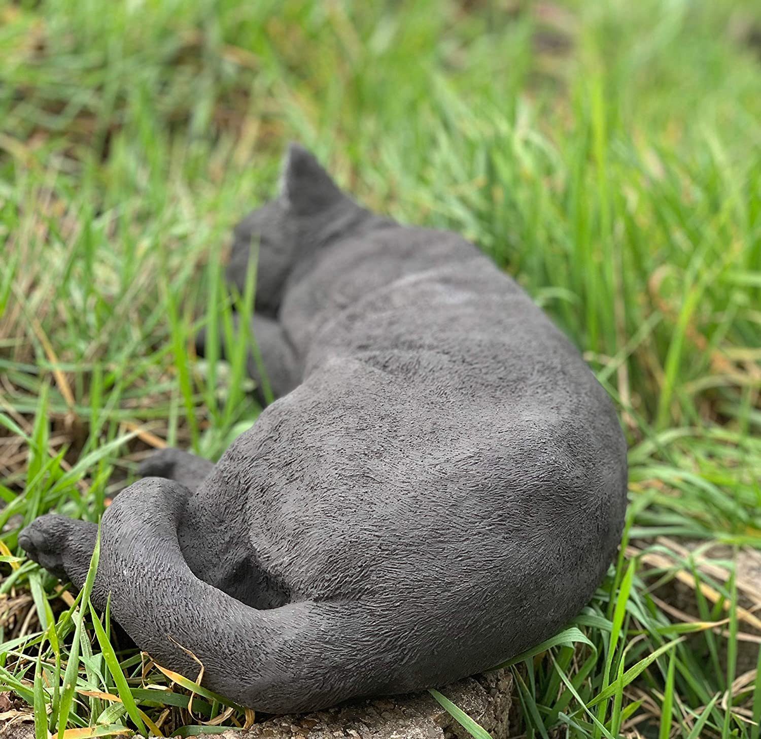 Stone and Style Gartenfigur Frostfeste Steinfigur große Katze schlafend schwarz – Bild 4 von 5