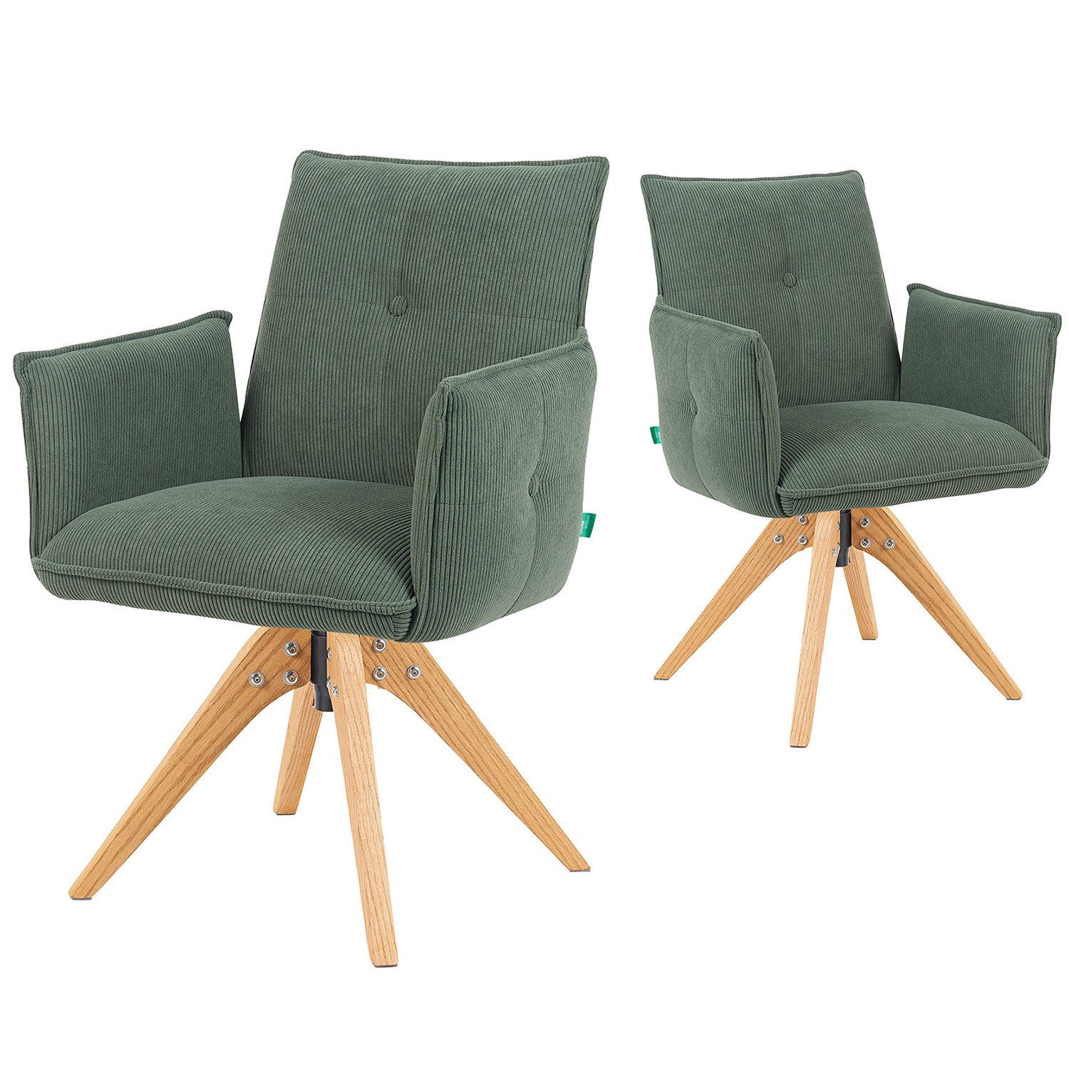 DUBI Möbel Polsterstuhl Mika-Emil, Federkern, Eiche geölt, 360° drehbar im 2er-Set