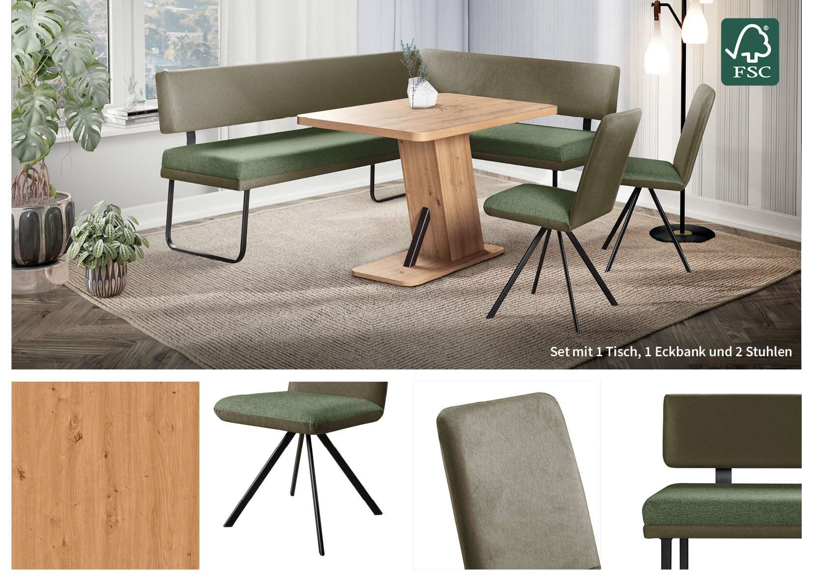 OTTO home Eckbankgruppe Gabi Essecke, Sitzgruppe, Eckbankgruppe, Küchenbankgruppe, (Set, 4-tlg., 4tlg), Gestell aus matt-schwarzem Flachmetall, stabil, 2-Stoff-Design