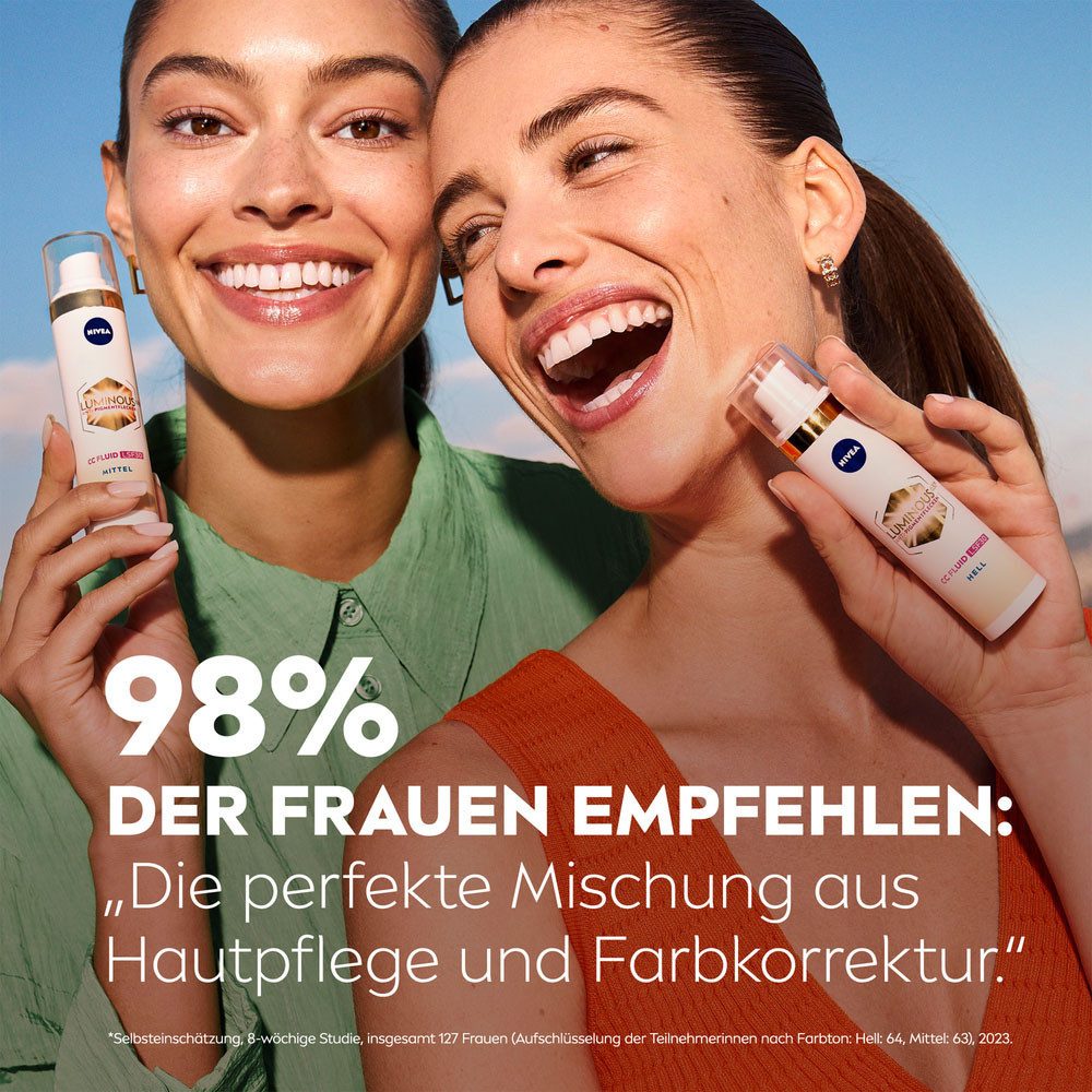 Nivea Gesichtsfluid LUMINOUS630 Anti-Pigmentflecken CC Fluid 3in1 Hell LSF 30, Passt sich dem Hautton an, ebenmäßiges Ergebnis.